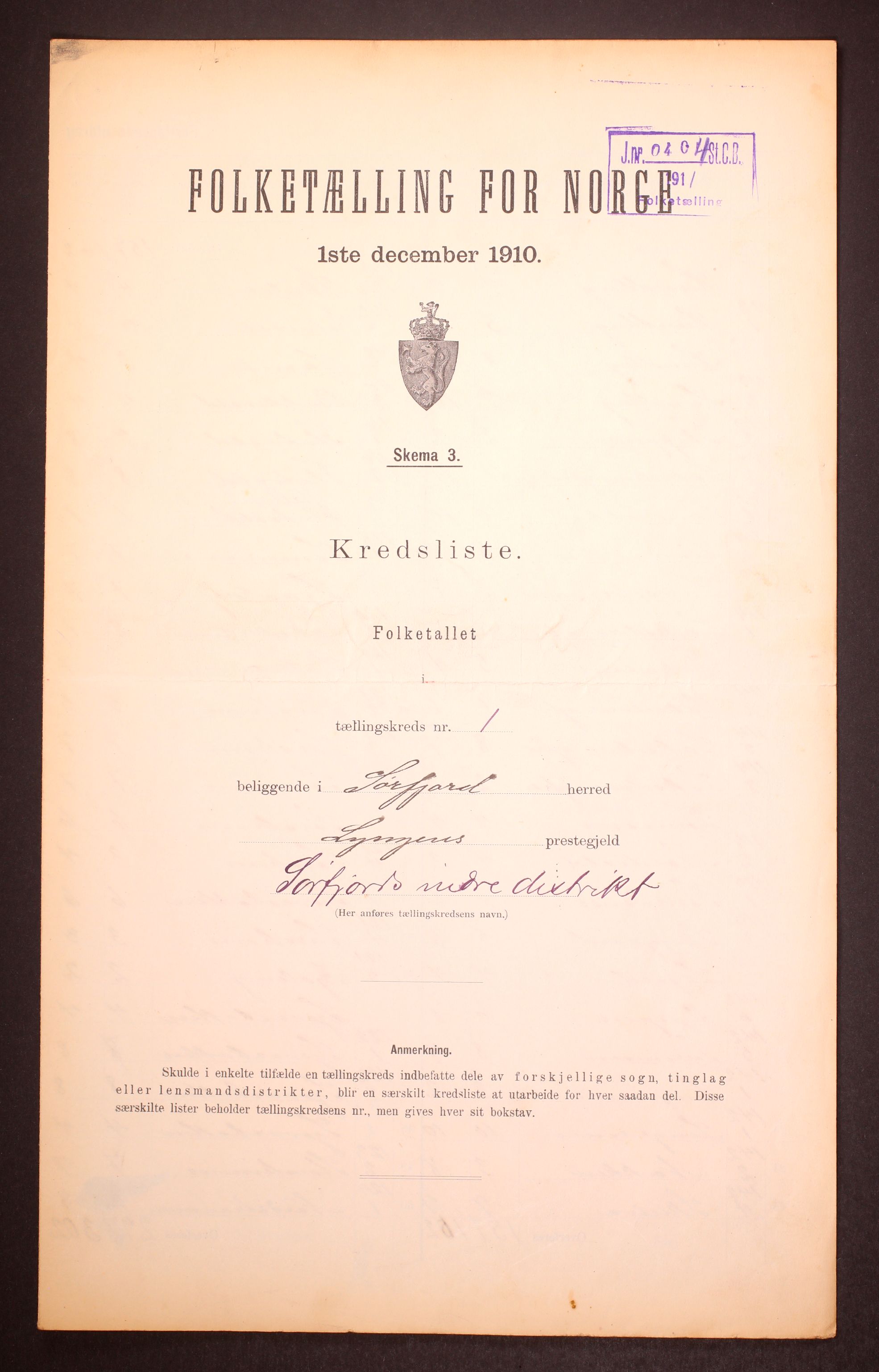 RA, 1910 census for Sørfjord, 1910, p. 4