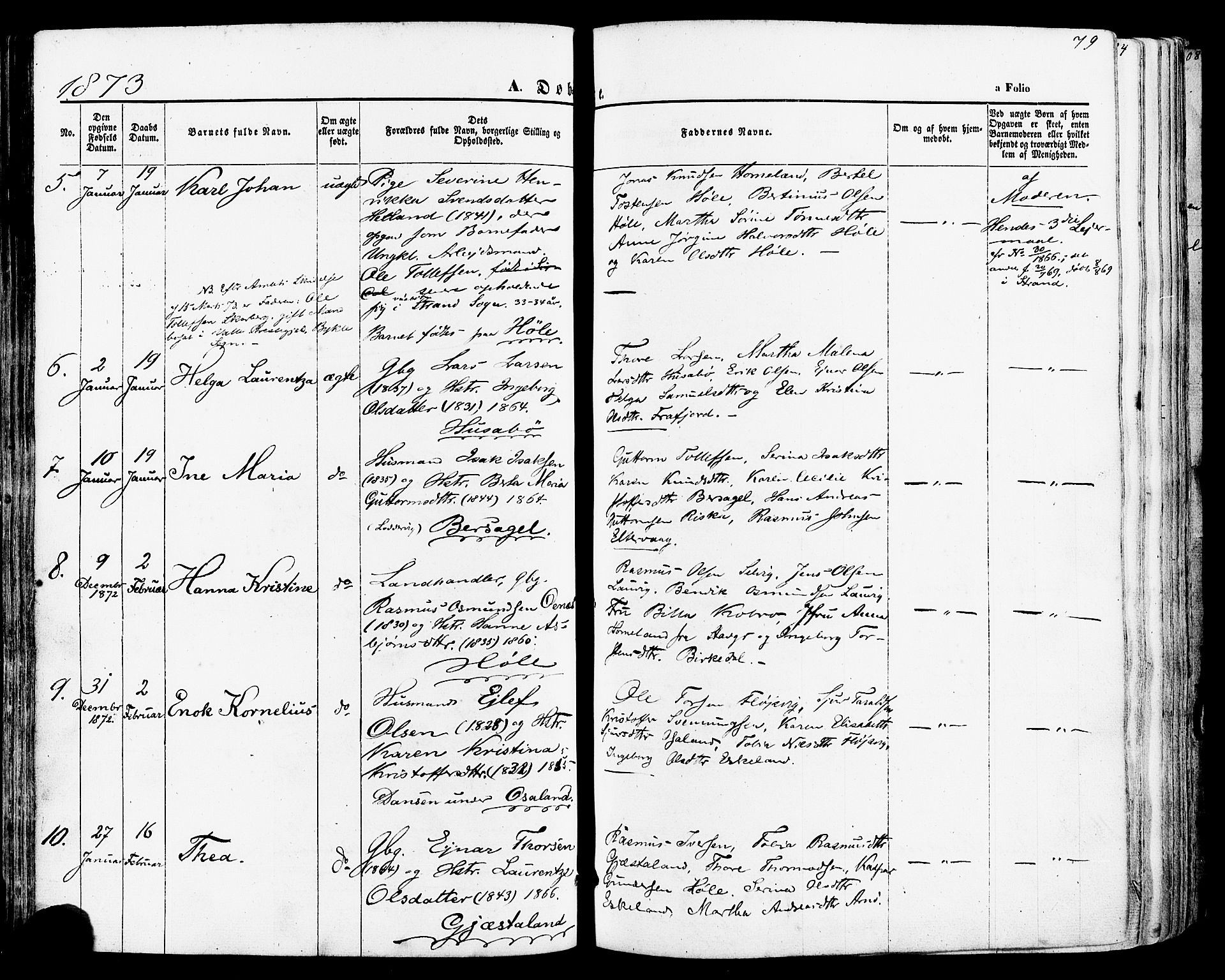 Høgsfjord sokneprestkontor, AV/SAST-A-101624/H/Ha/Haa/L0002: Parish register (official) no. A 2, 1855-1885, p. 79