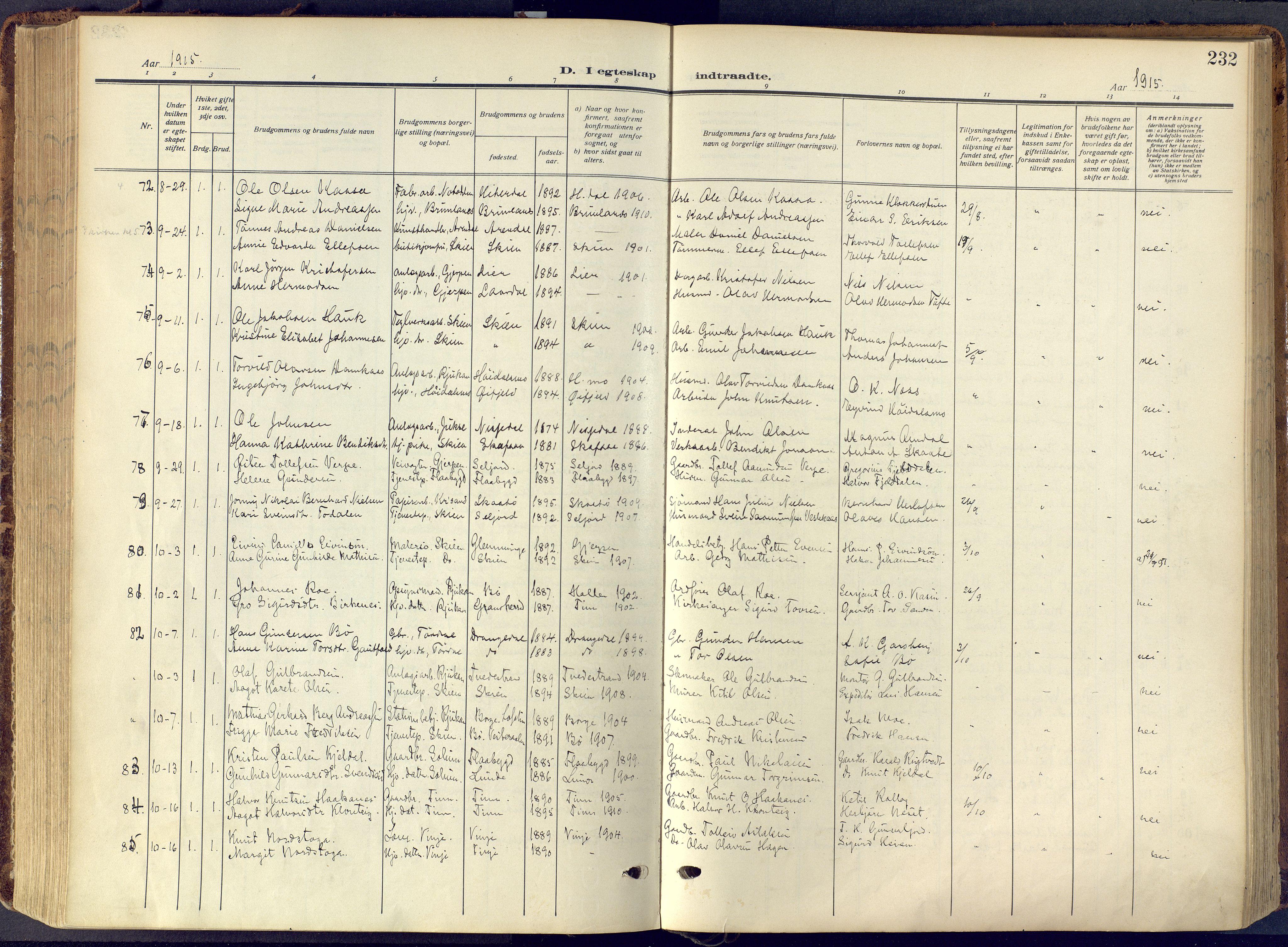 Skien kirkebøker, AV/SAKO-A-302/F/Fa/L0013: Parish register (official) no. 13, 1915-1921, p. 232