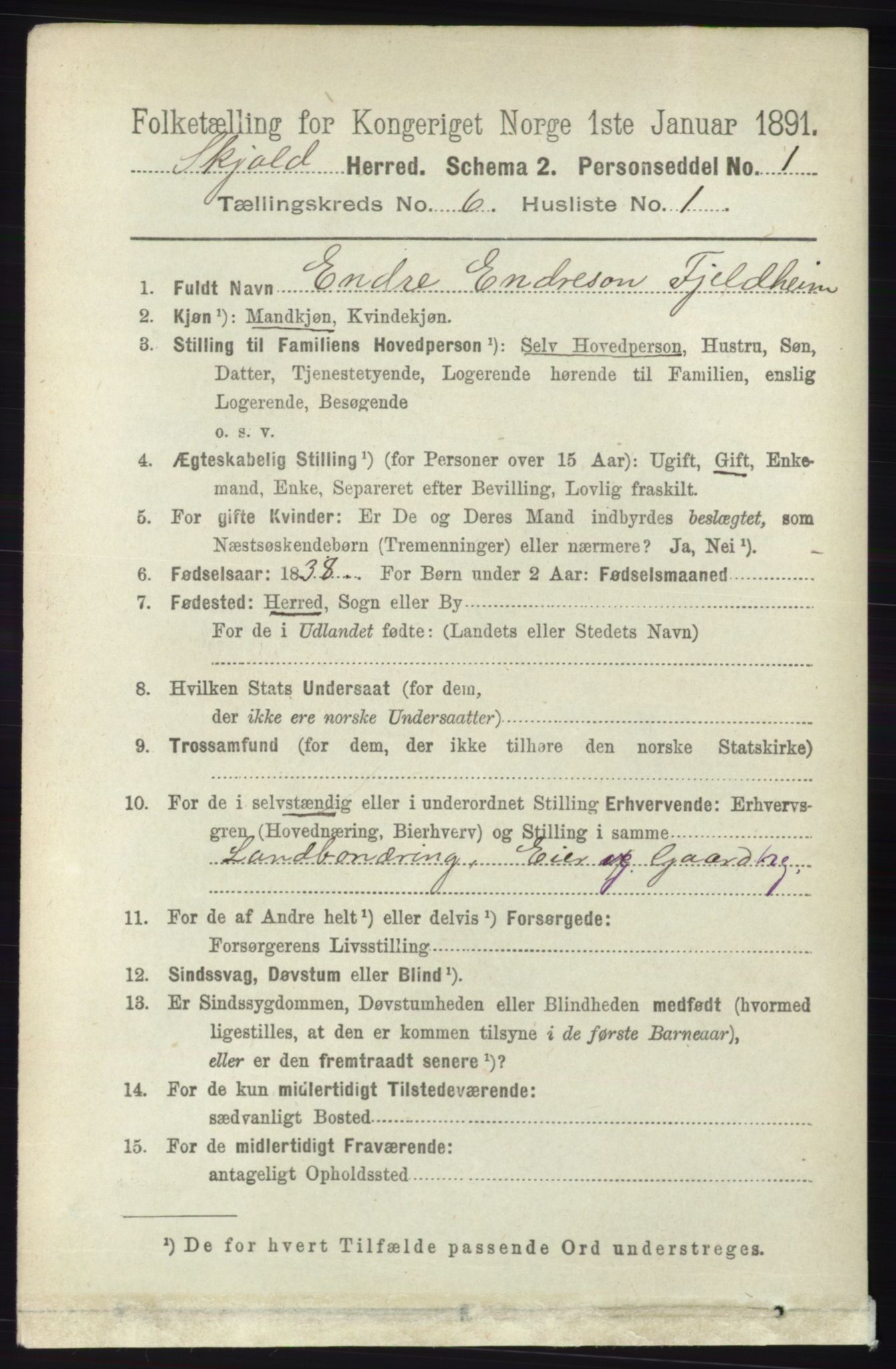 RA, 1891 census for 1154 Skjold, 1891, p. 1010