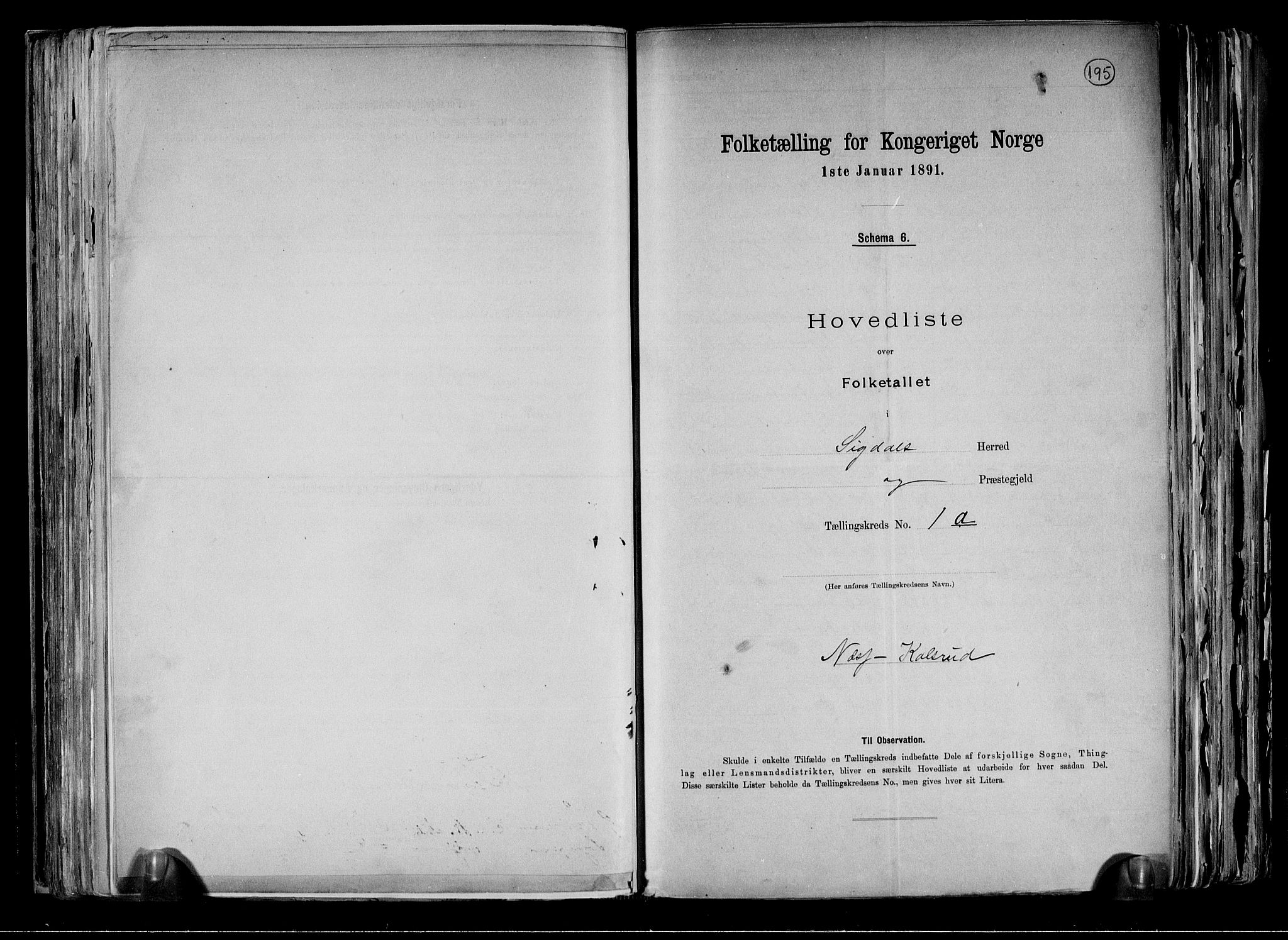 RA, 1891 census for 0621 Sigdal, 1891, p. 6