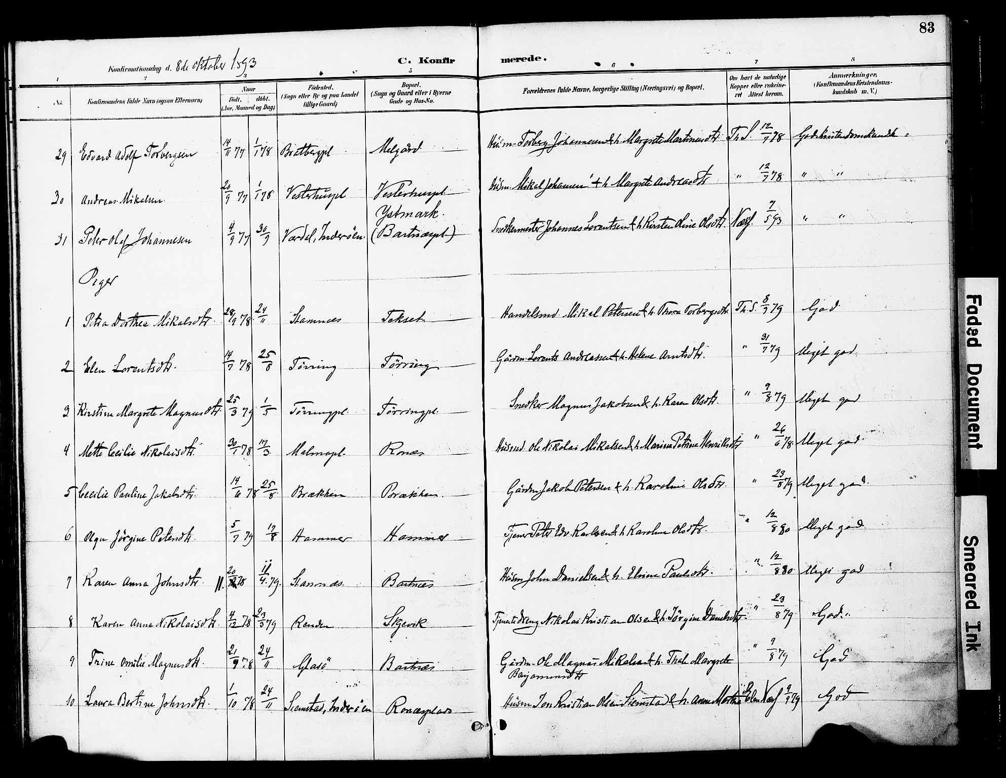 Ministerialprotokoller, klokkerbøker og fødselsregistre - Nord-Trøndelag, AV/SAT-A-1458/741/L0396: Parish register (official) no. 741A10, 1889-1901, p. 83