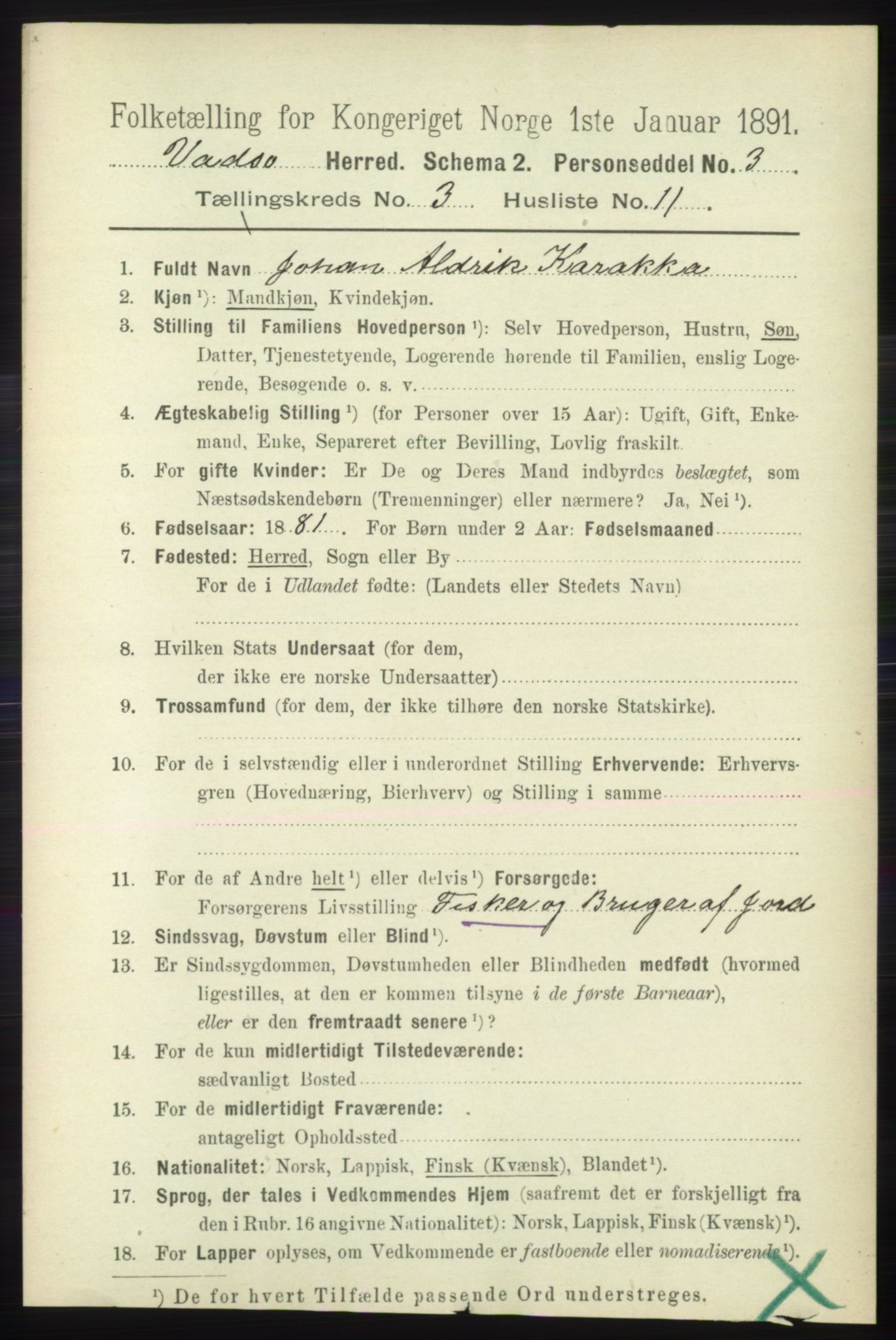 RA, 1891 census for 2029 Vadsø, 1891, p. 880