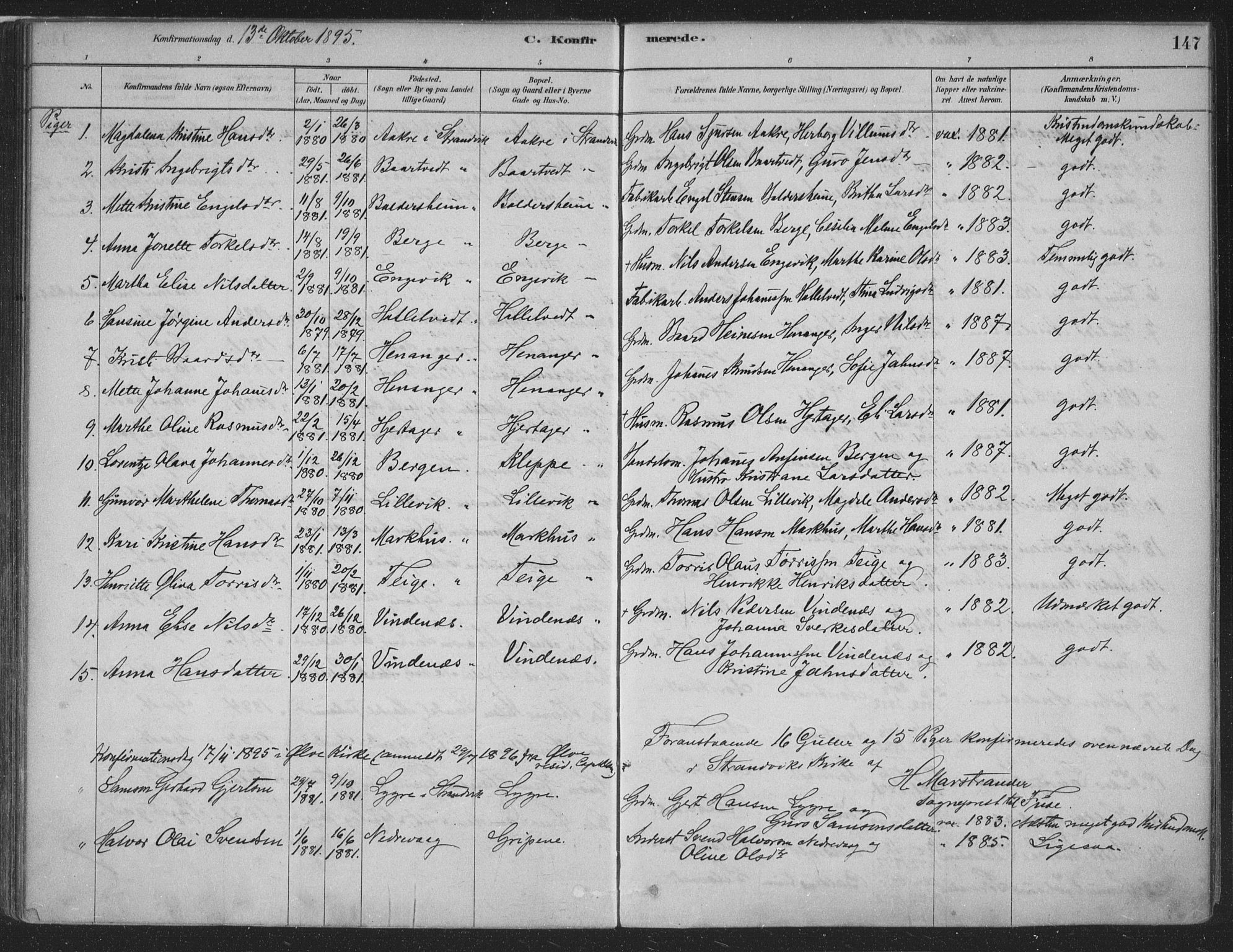 Fusa sokneprestembete, AV/SAB-A-75401/H/Haa: Parish register (official) no. D 1, 1880-1938, p. 147