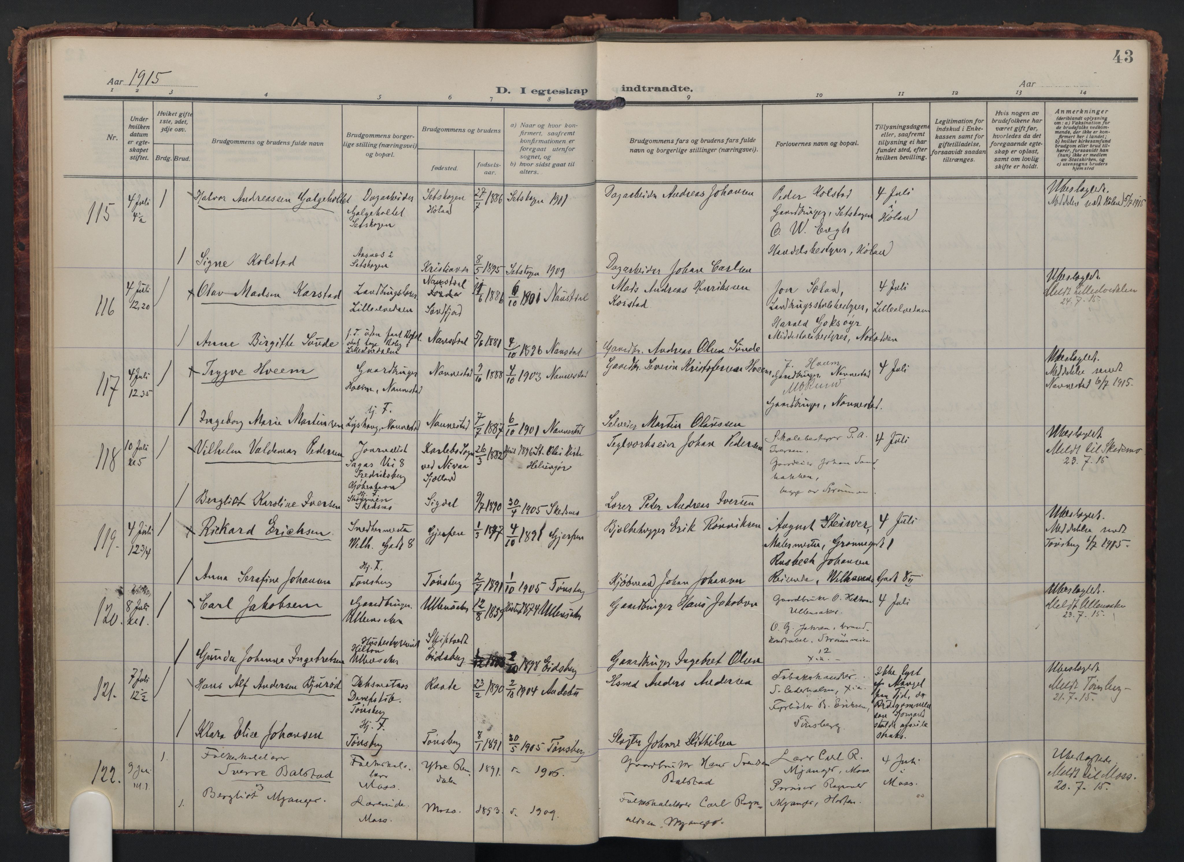 Trefoldighet prestekontor Kirkebøker, AV/SAO-A-10882/F/Fc/L0007: Parish register (official) no. III 7, 1914-1920, p. 43