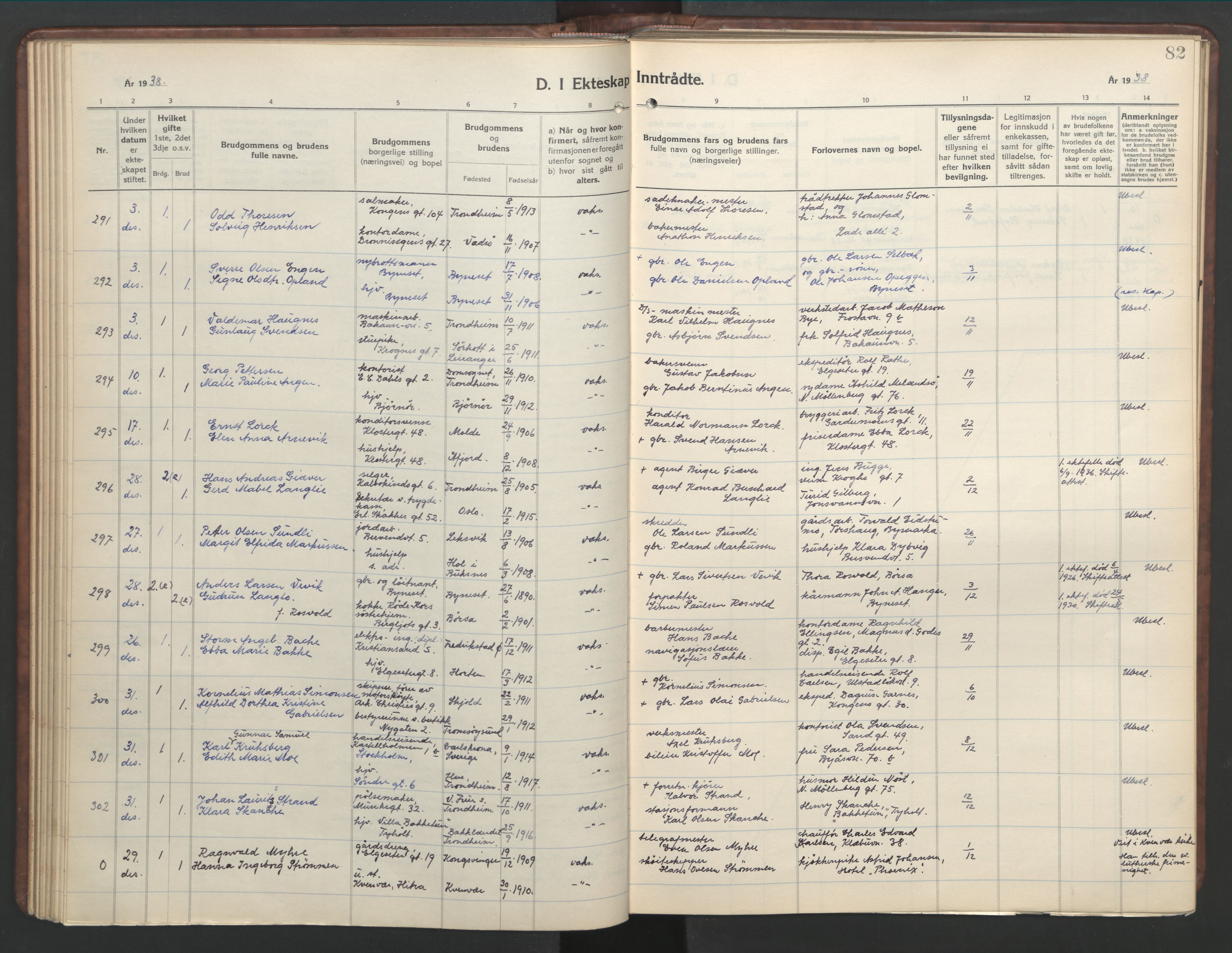 Ministerialprotokoller, klokkerbøker og fødselsregistre - Sør-Trøndelag, SAT/A-1456/601/L0101: Parish register (copy) no. 601C19, 1935-1946, p. 82