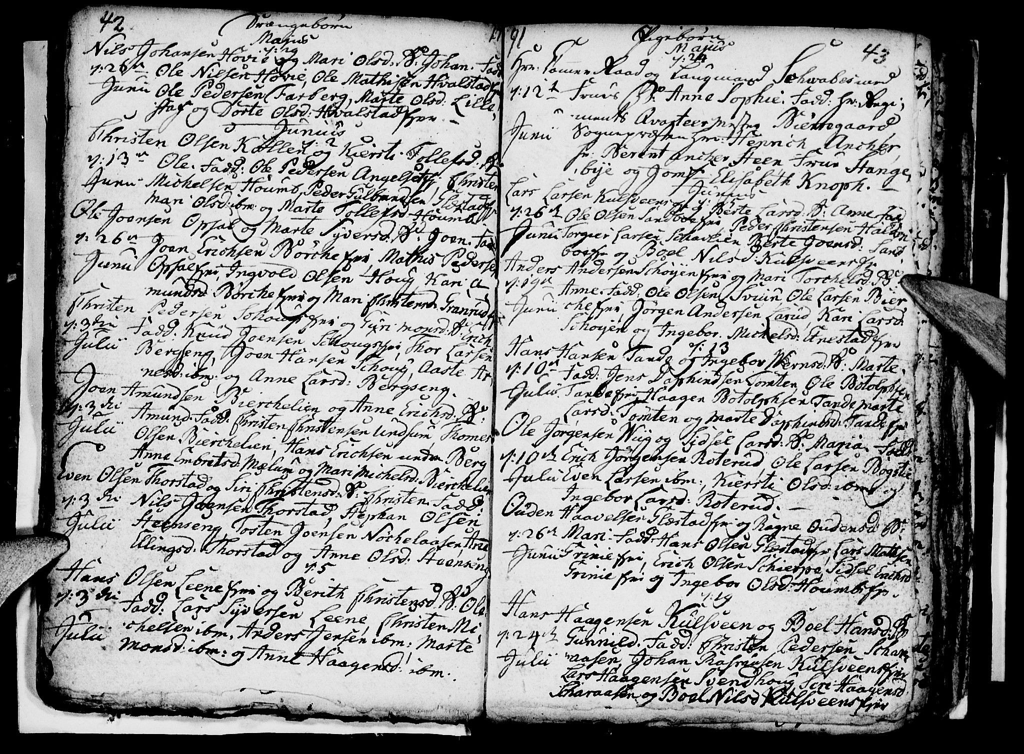 Ringsaker prestekontor, AV/SAH-PREST-014/I/Ia/L0005/0005: Parish register draft no. 1E, 1790-1792, p. 42-43