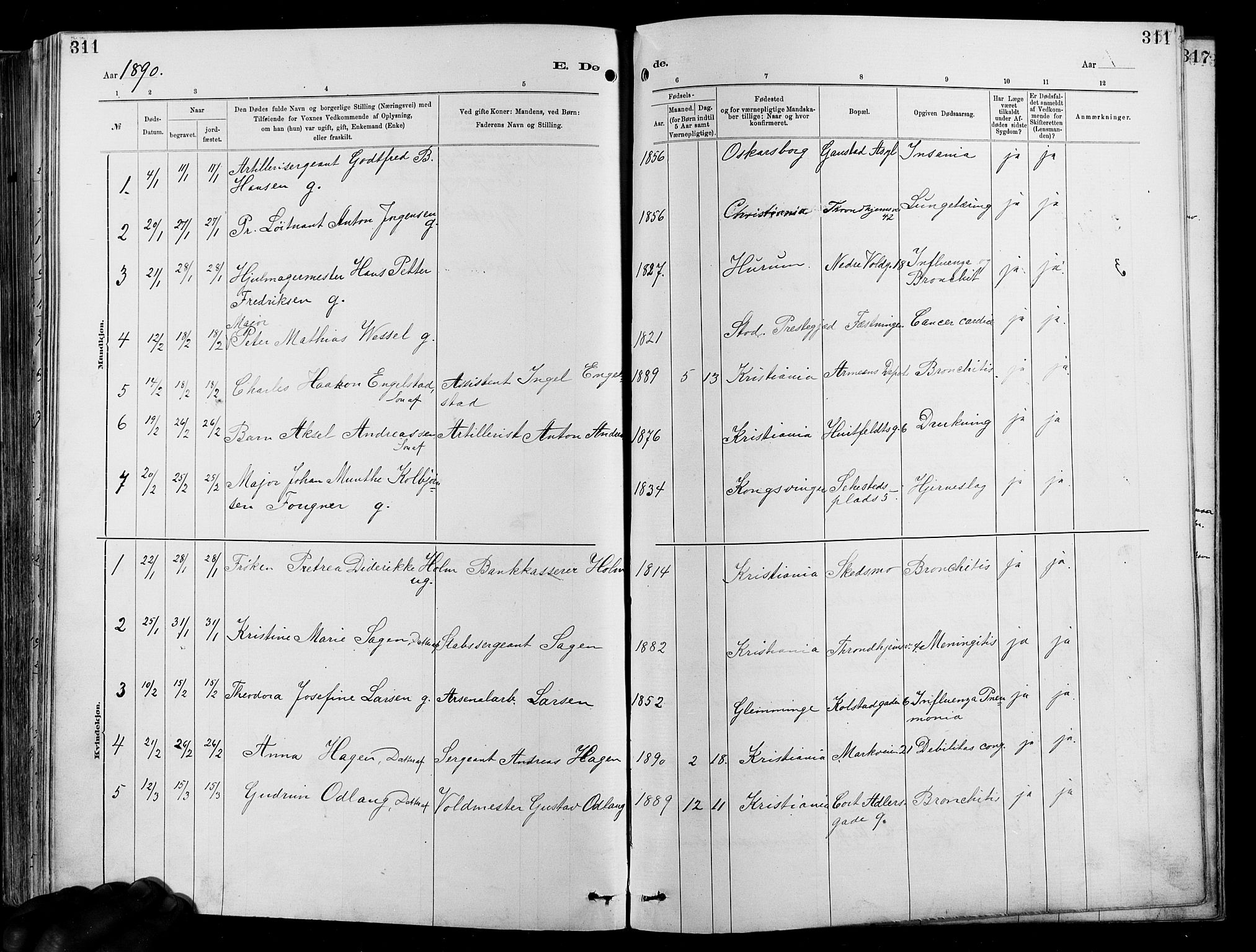 Garnisonsmenigheten Kirkebøker, SAO/A-10846/F/Fa/L0012: Parish register (official) no. 12, 1880-1893, p. 311