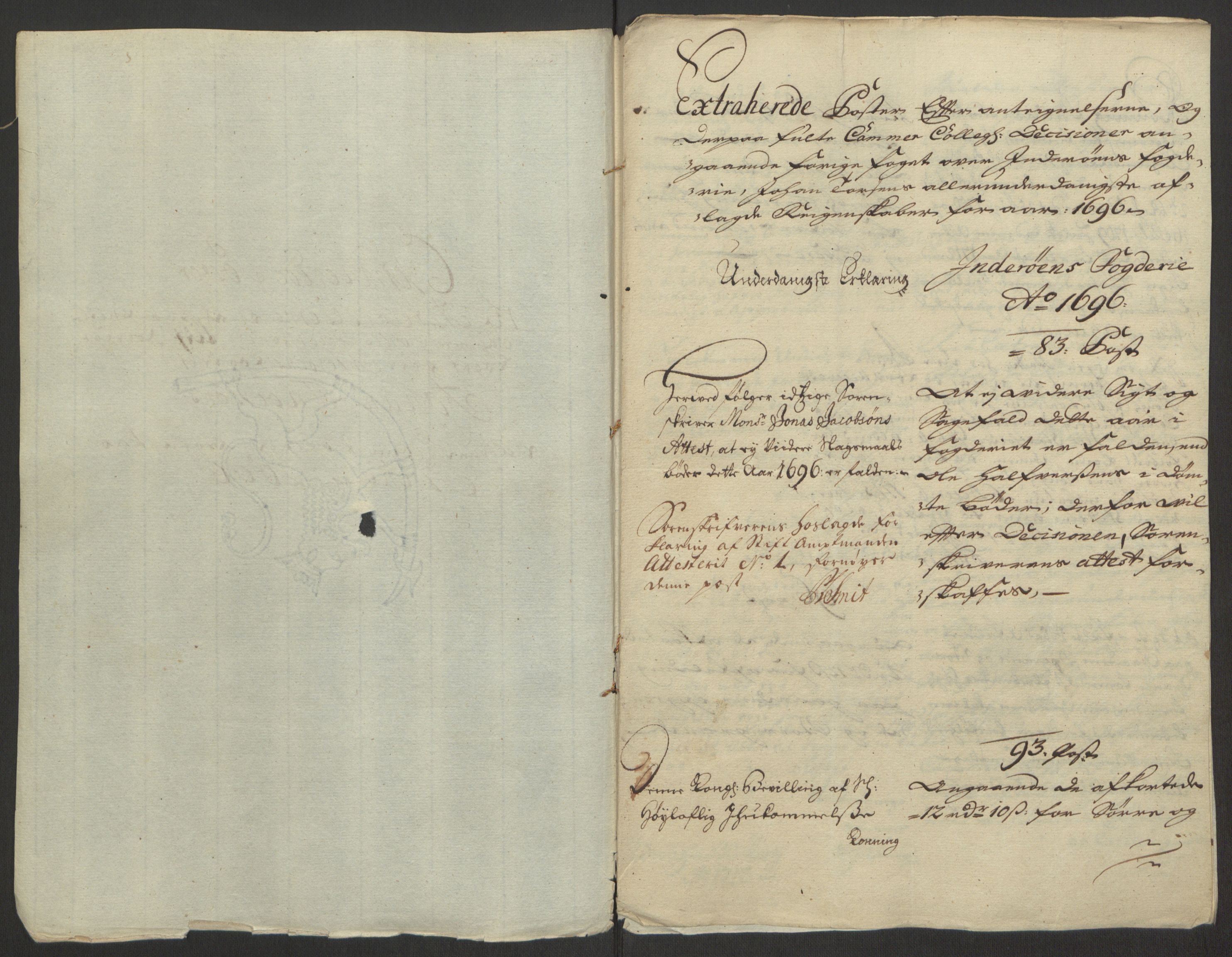 Rentekammeret inntil 1814, Reviderte regnskaper, Fogderegnskap, RA/EA-4092/R63/L4309: Fogderegnskap Inderøy, 1695-1697, p. 366