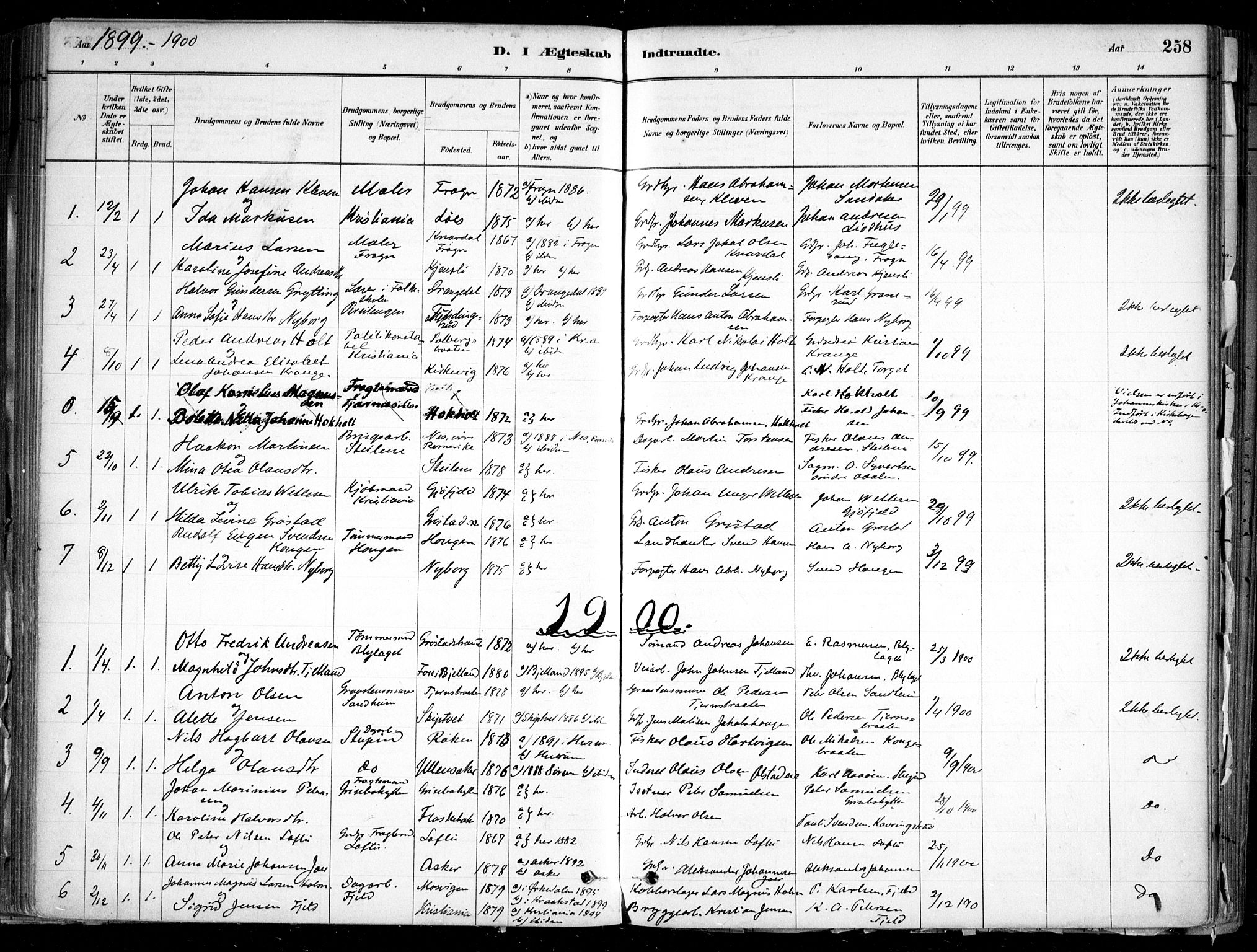 Nesodden prestekontor Kirkebøker, SAO/A-10013/F/Fa/L0009: Parish register (official) no. I 9, 1880-1915, p. 258