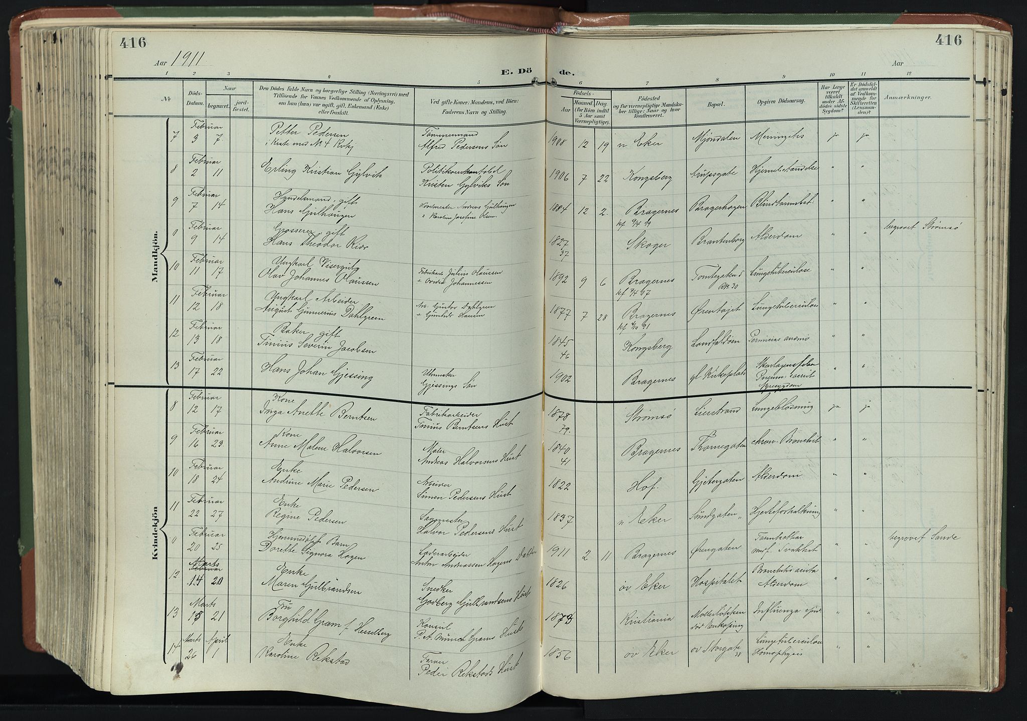 Bragernes kirkebøker, AV/SAKO-A-6/F/Fb/L0009: Parish register (official) no. II 9, 1902-1911, p. 416