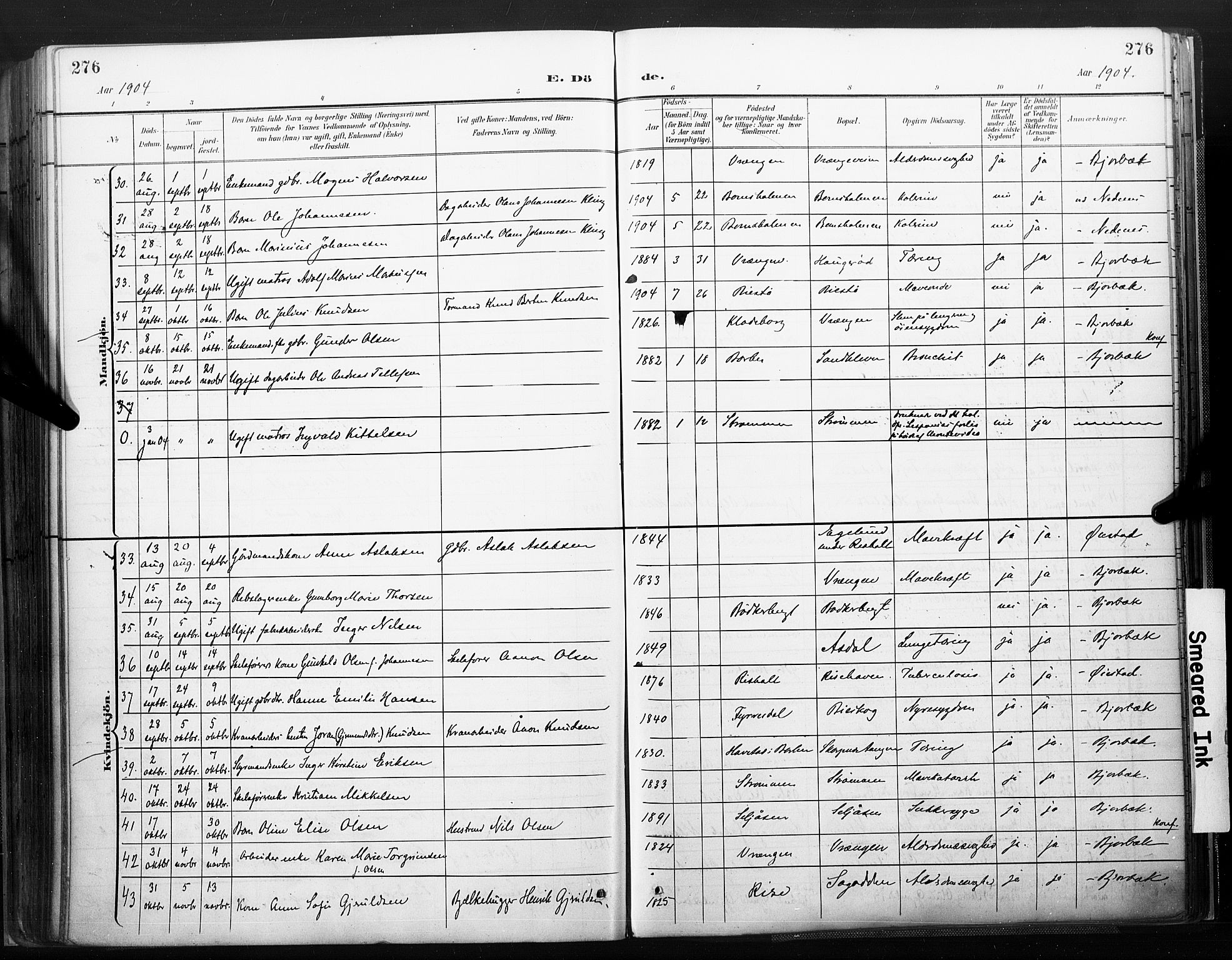 Øyestad sokneprestkontor, SAK/1111-0049/F/Fa/L0018: Parish register (official) no. A 18, 1897-1907, p. 276