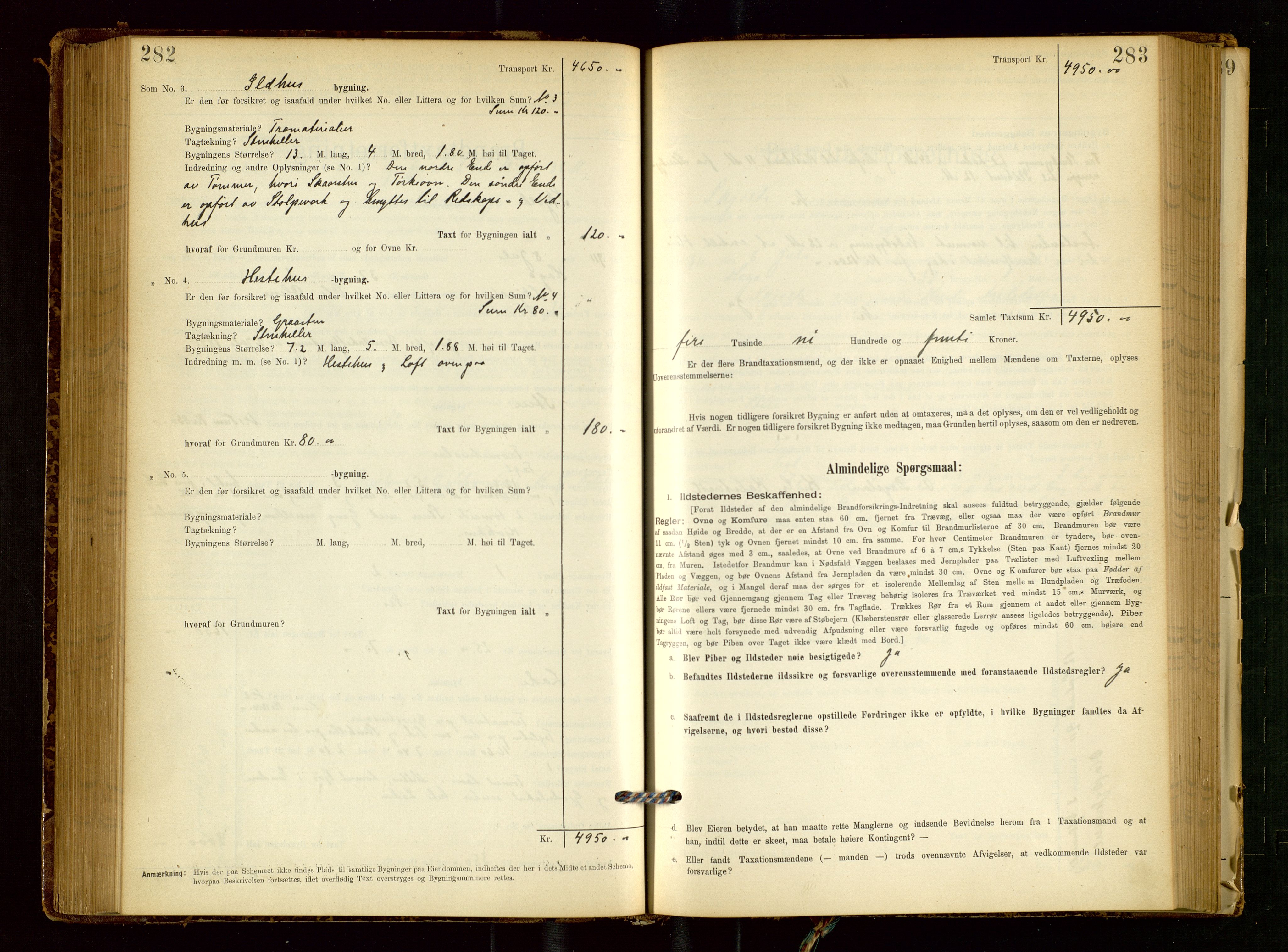 Skjold lensmannskontor, AV/SAST-A-100182/Gob/L0001: "Brandtaxationsprotokol for Skjold Lensmandsdistrikt Ryfylke Fogderi", 1894-1939, p. 282-283