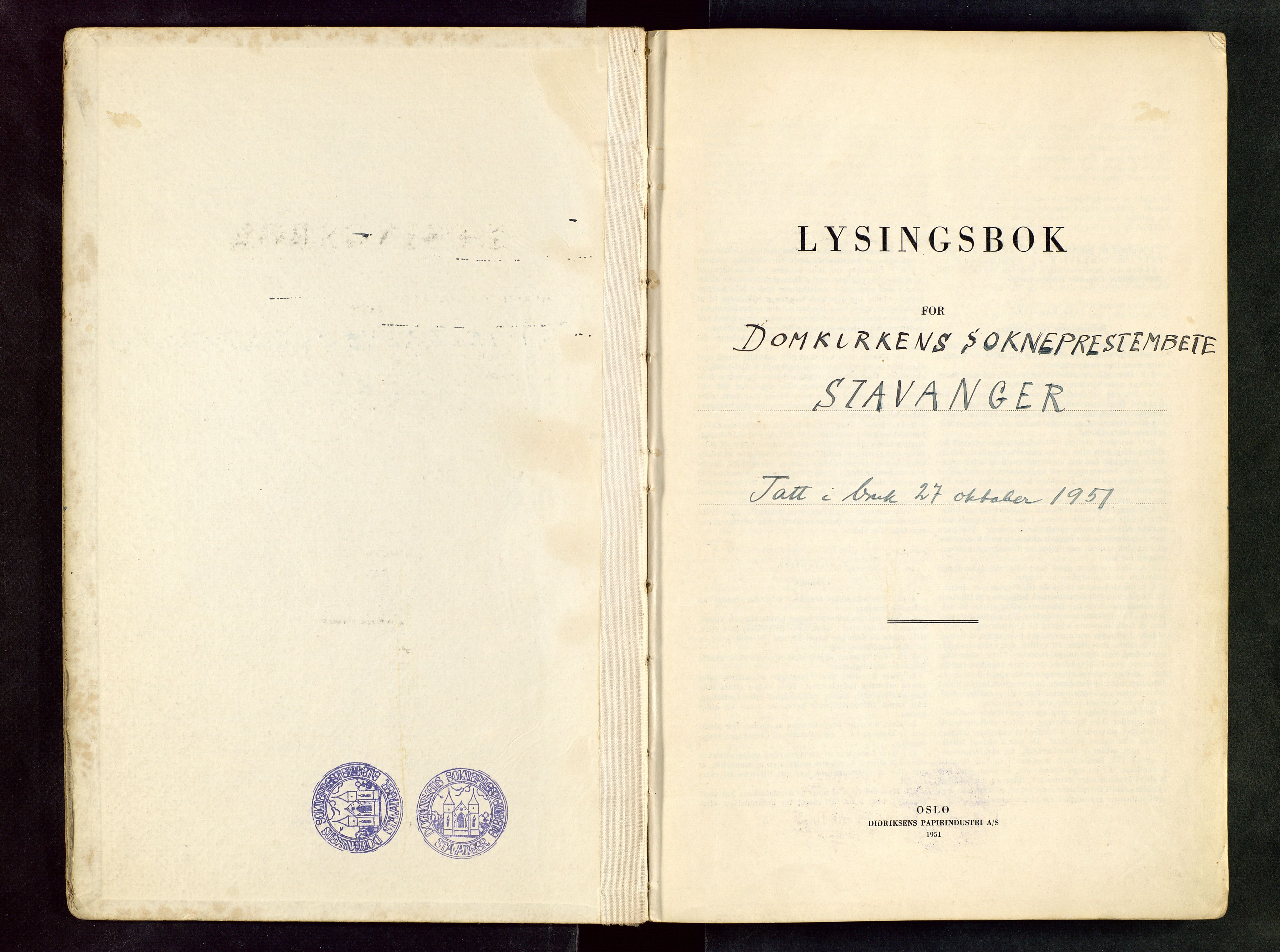Domkirken sokneprestkontor, AV/SAST-A-101812/001/70/705BB/L0005: Banns register no. 5, 1951-1956