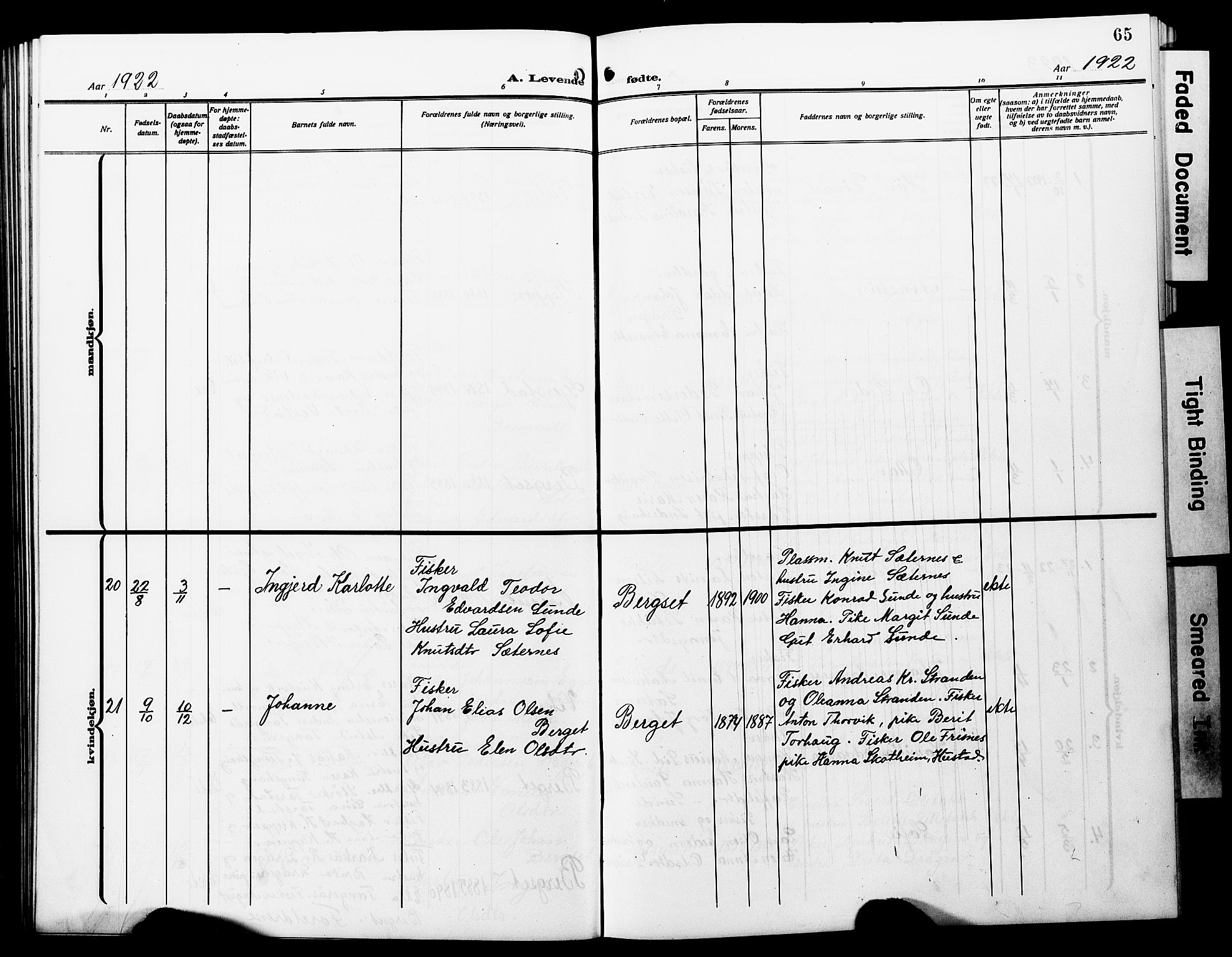 Ministerialprotokoller, klokkerbøker og fødselsregistre - Møre og Romsdal, SAT/A-1454/566/L0774: Parish register (copy) no. 566C03, 1910-1929, p. 65