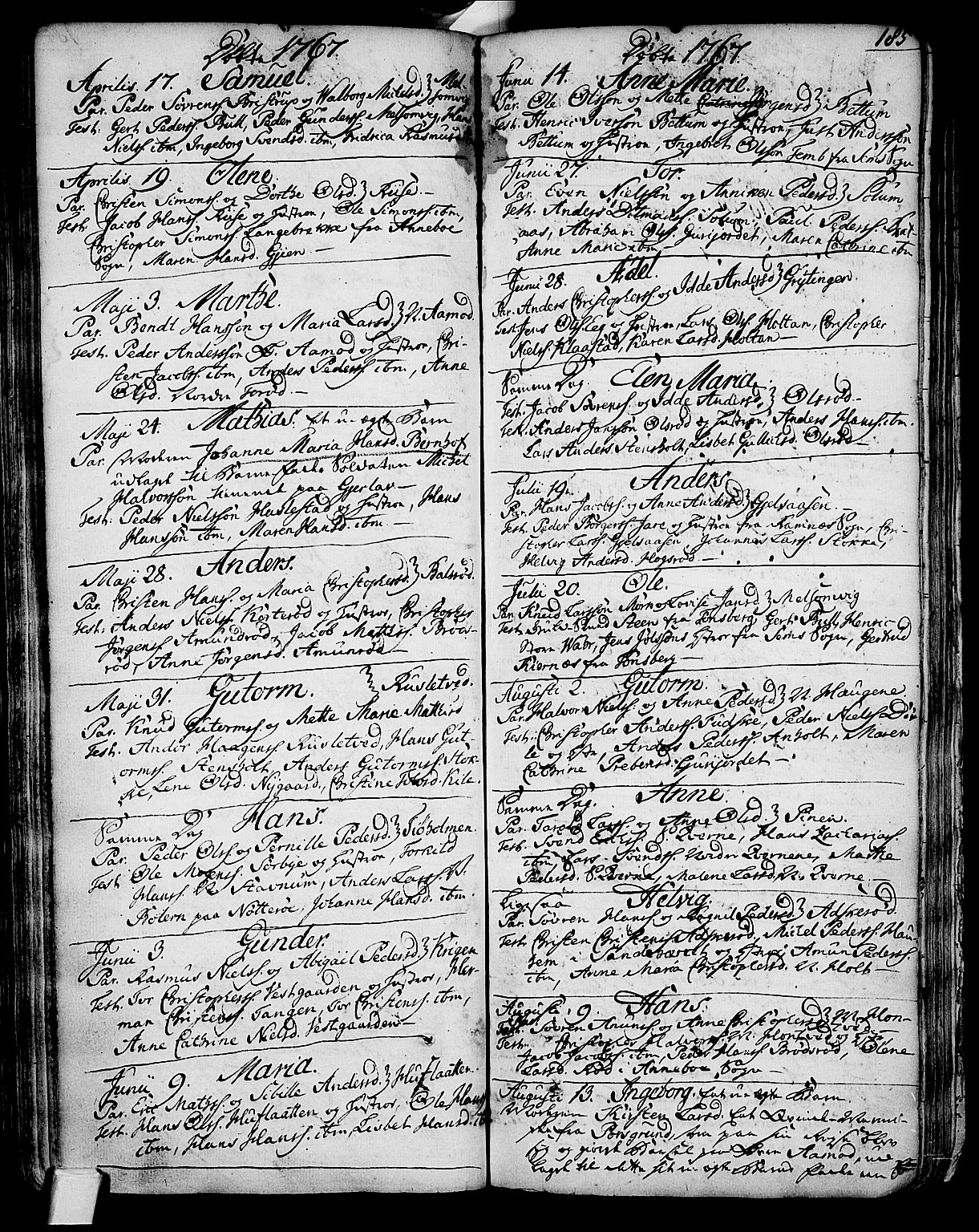 Stokke kirkebøker, SAKO/A-320/F/Fa/L0002: Parish register (official) no. I 2, 1732-1770, p. 185