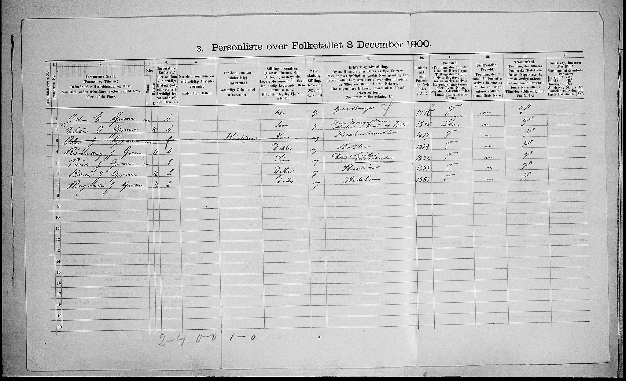 SAH, 1900 census for Lom, 1900, p. 539