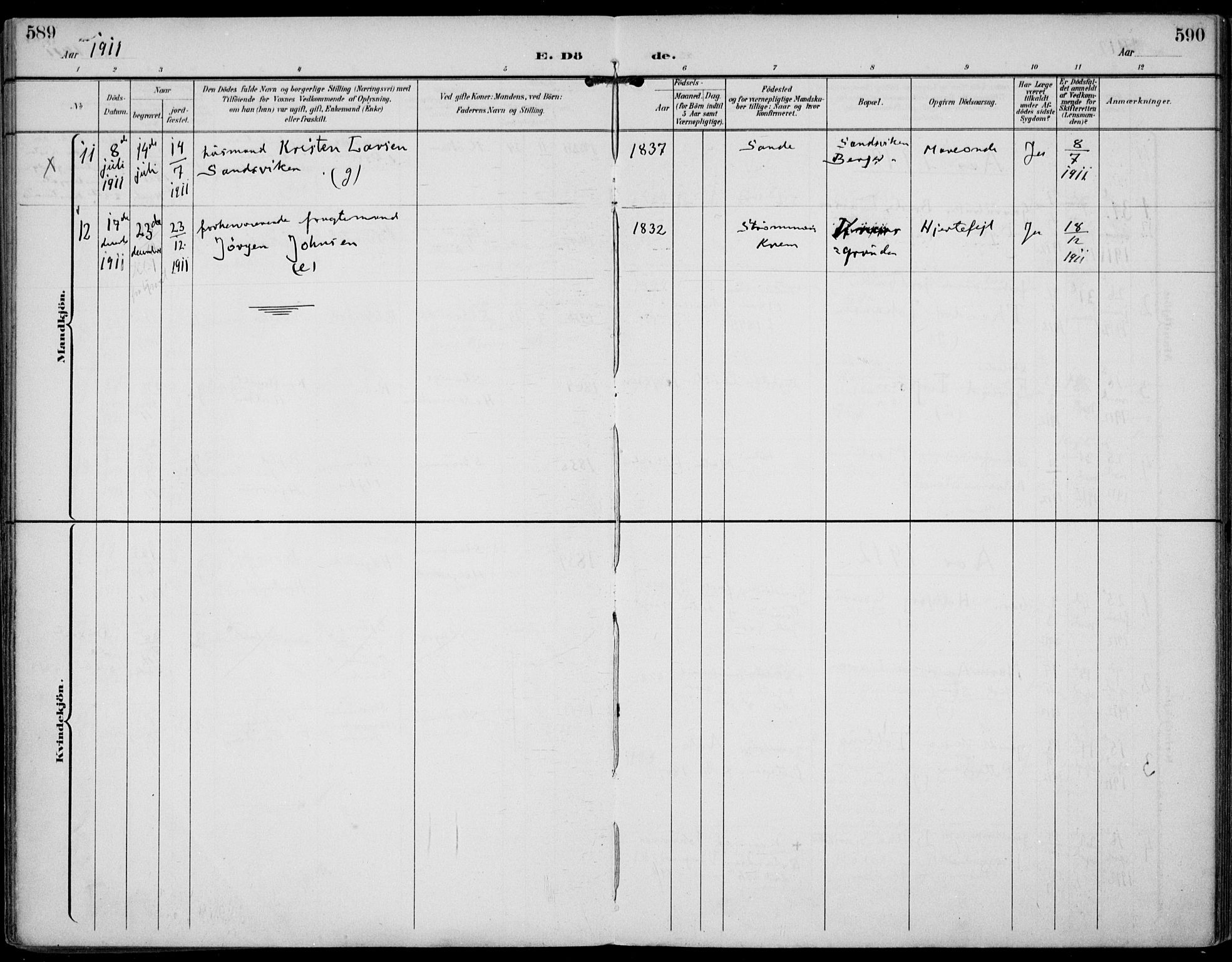 Strømm kirkebøker, AV/SAKO-A-322/F/Fa/L0005: Parish register (official) no. I 5, 1898-1919, p. 589-590