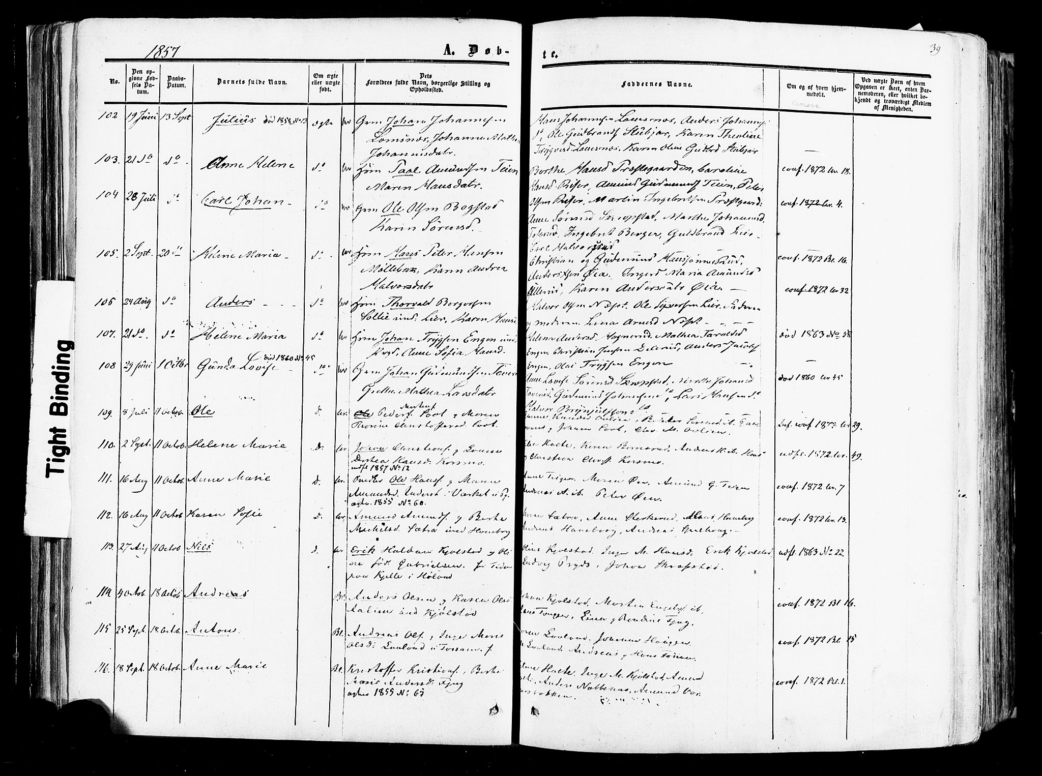 Aurskog prestekontor Kirkebøker, SAO/A-10304a/F/Fa/L0007: Parish register (official) no. I 7, 1854-1877, p. 39