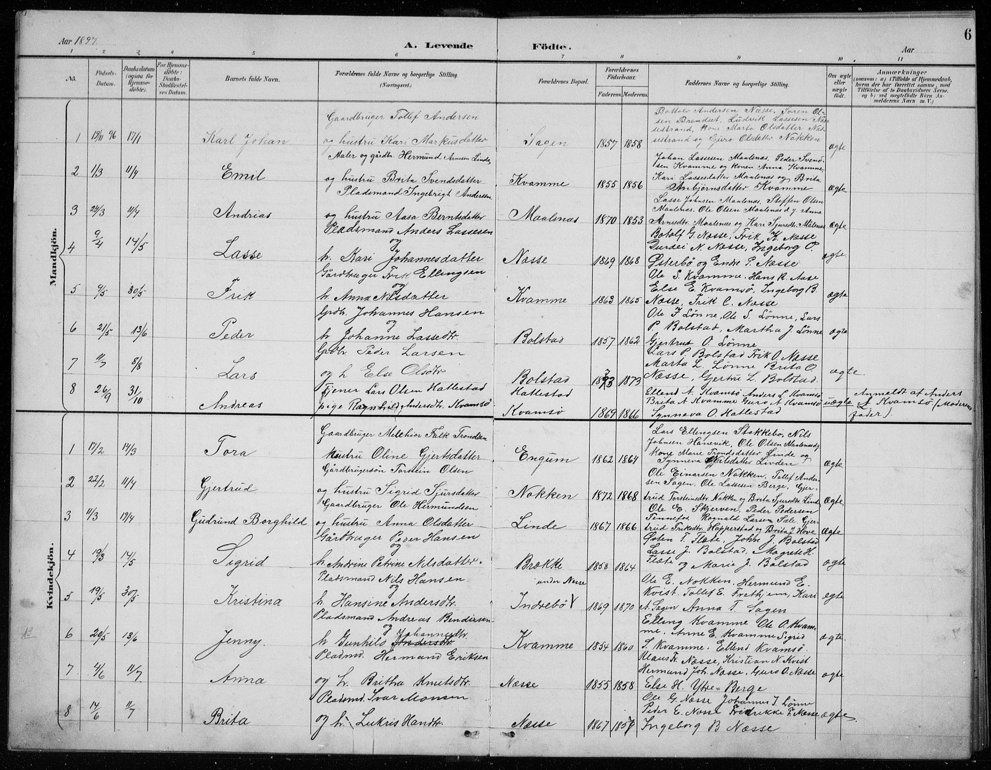 Balestrand sokneprestembete, SAB/A-79601/H/Hab/Habc/L0003: Parish register (copy) no. C 3, 1895-1927, p. 6
