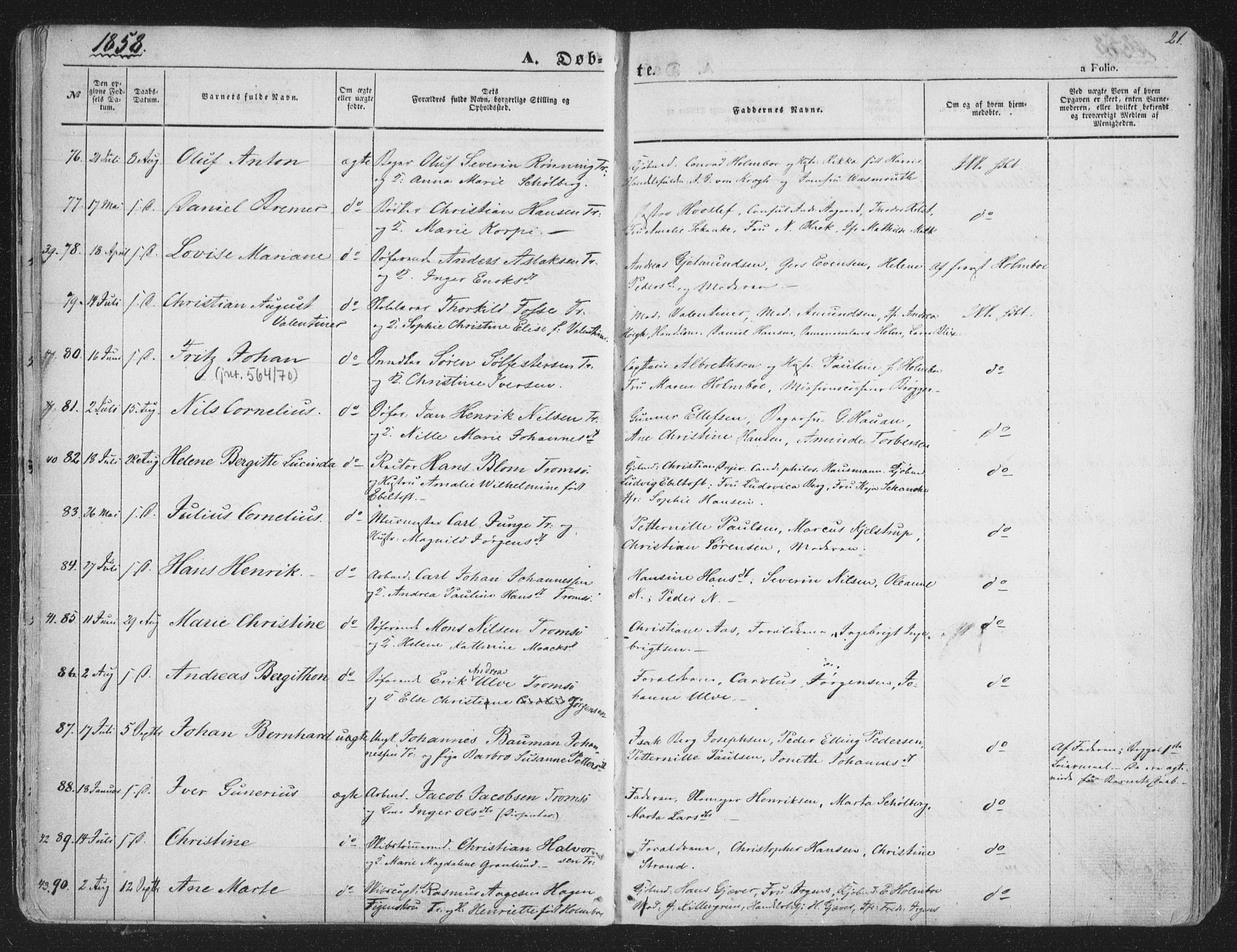 Tromsø sokneprestkontor/stiftsprosti/domprosti, SATØ/S-1343/G/Ga/L0011kirke: Parish register (official) no. 11, 1856-1865, p. 21