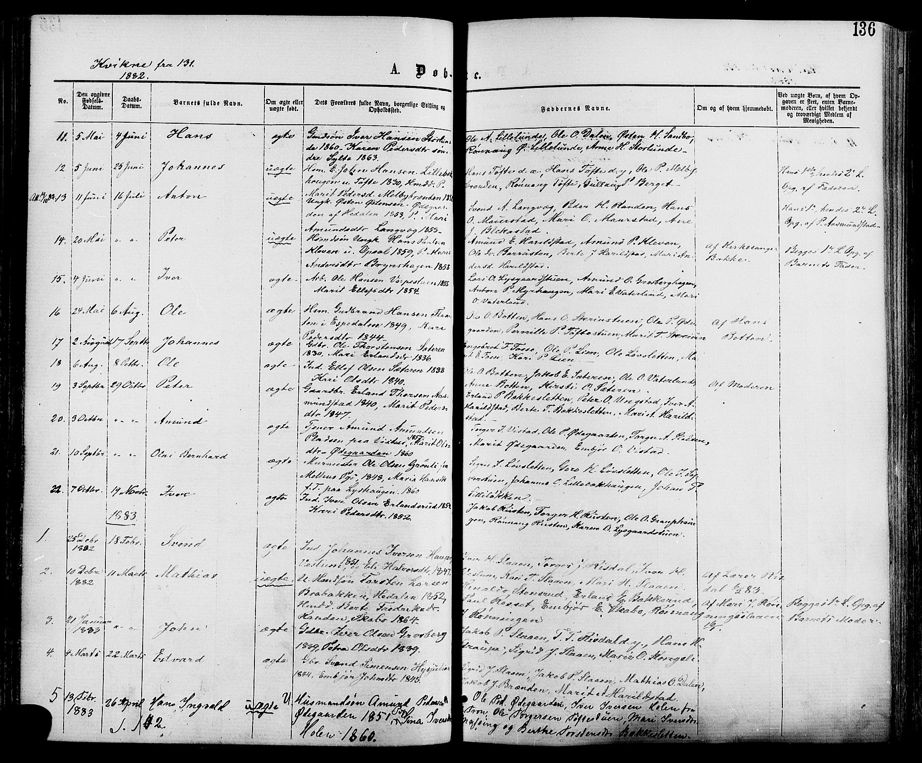 Nord-Fron prestekontor, AV/SAH-PREST-080/H/Ha/Haa/L0002: Parish register (official) no. 2, 1865-1883, p. 136