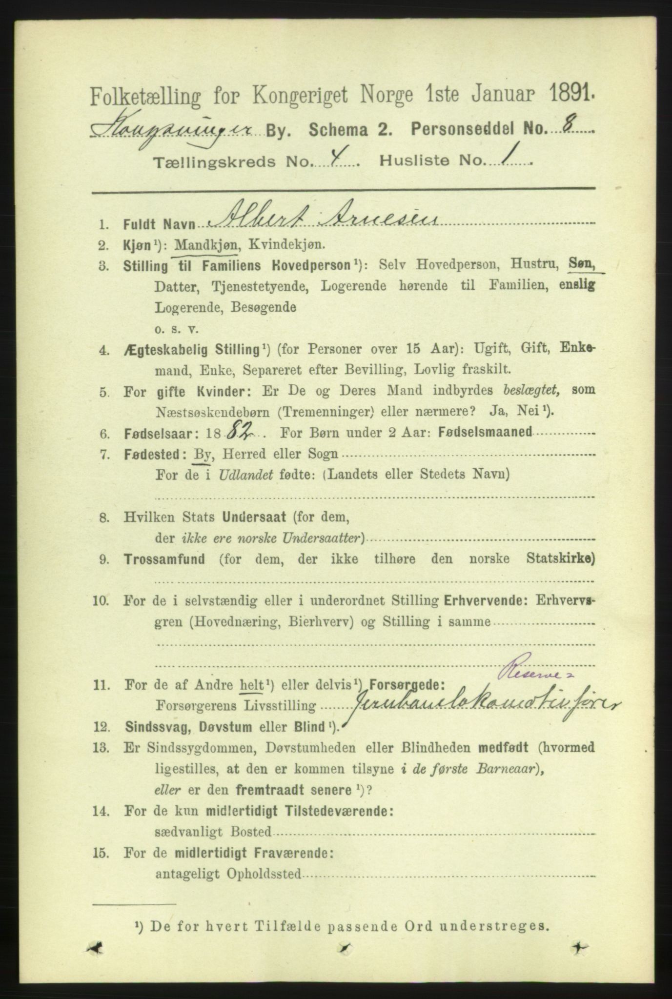 RA, 1891 census for 0402 Kongsvinger, 1891, p. 1357