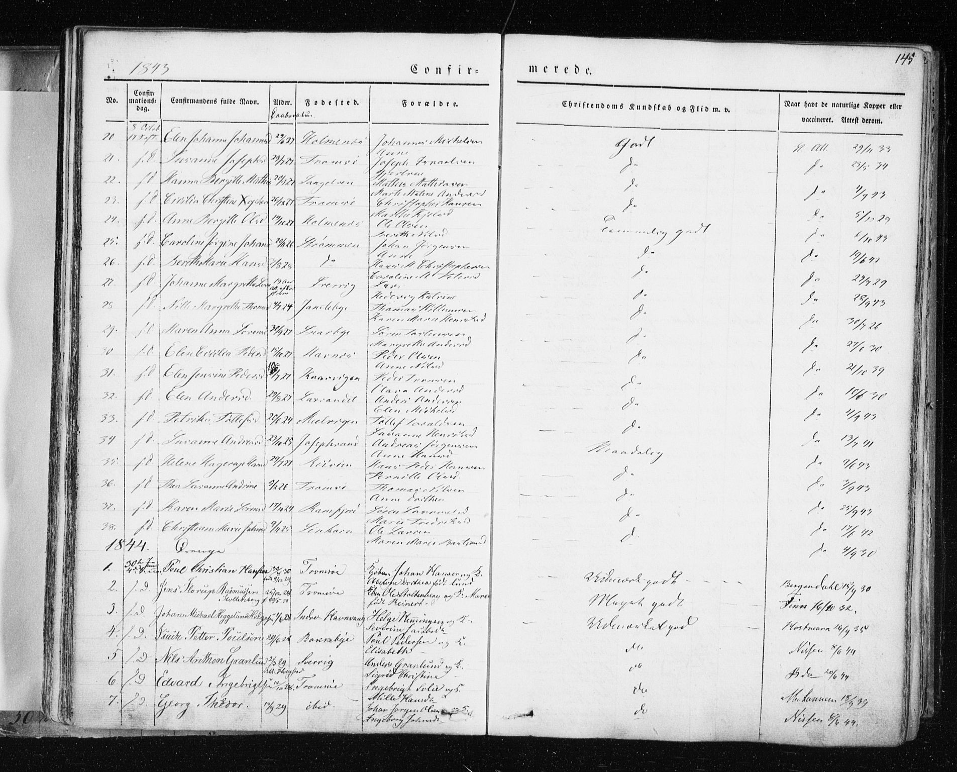 Tromsø sokneprestkontor/stiftsprosti/domprosti, AV/SATØ-S-1343/G/Ga/L0009kirke: Parish register (official) no. 9, 1837-1847, p. 145