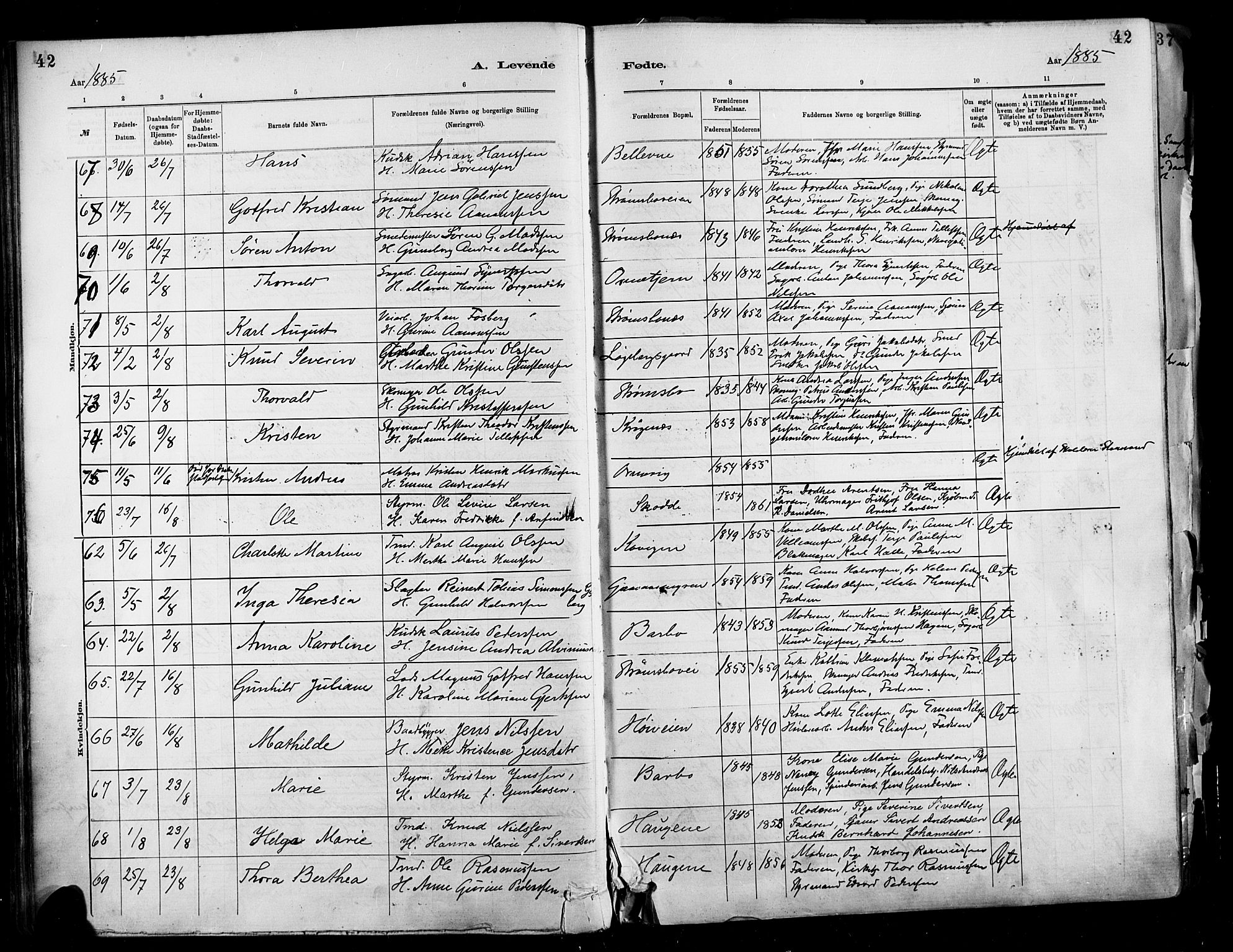 Barbu sokneprestkontor, AV/SAK-1111-0003/F/Fa/L0002: Parish register (official) no. A 2, 1883-1898, p. 42