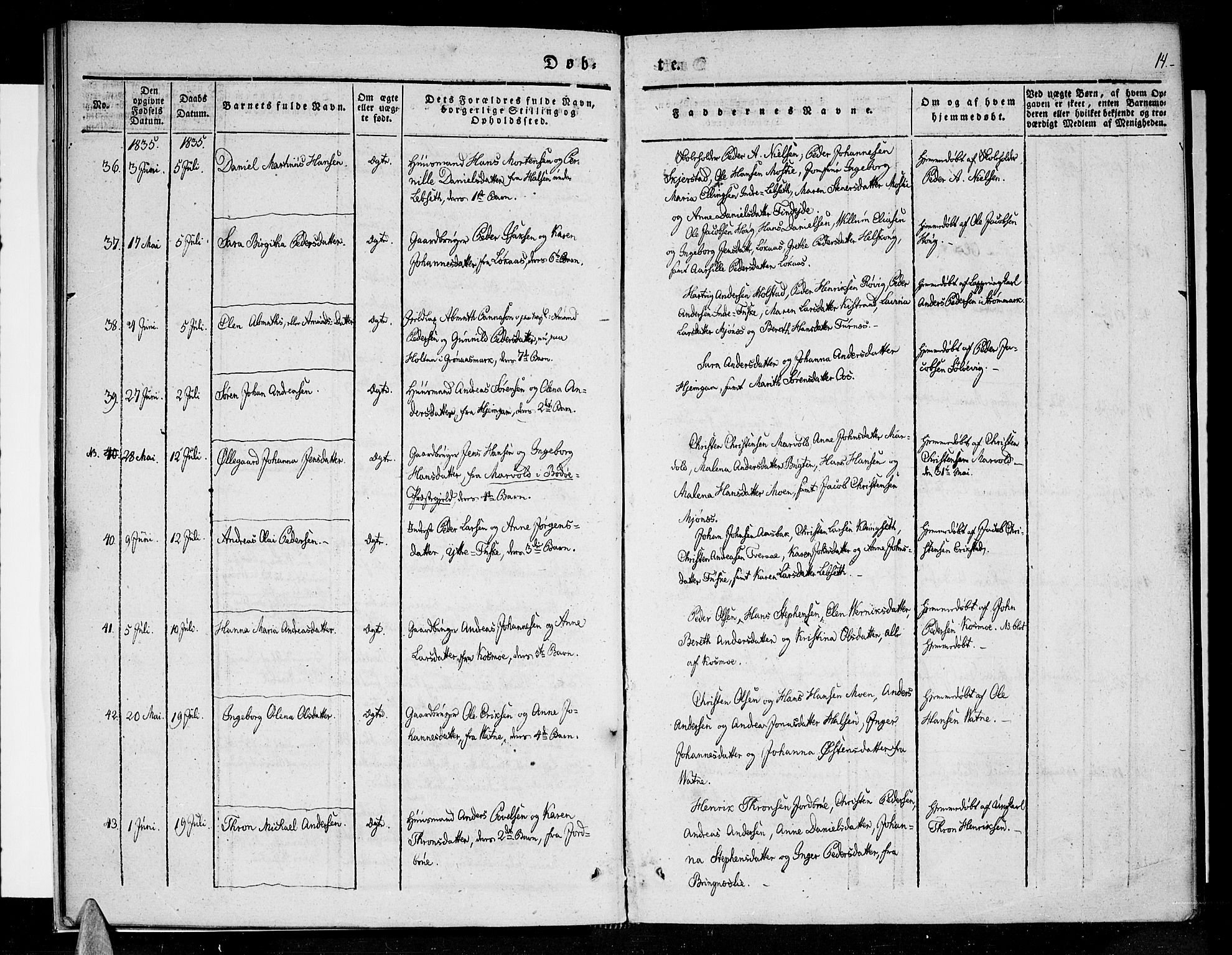 Ministerialprotokoller, klokkerbøker og fødselsregistre - Nordland, AV/SAT-A-1459/852/L0737: Parish register (official) no. 852A07, 1833-1849, p. 14