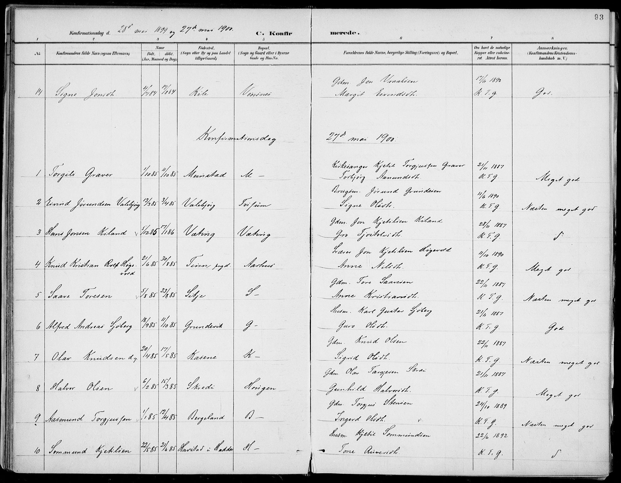 Fyresdal kirkebøker, SAKO/A-263/F/Fa/L0007: Parish register (official) no. I 7, 1887-1914, p. 93