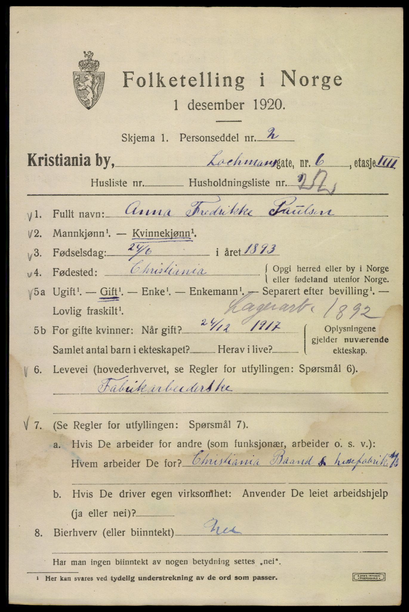 SAO, 1920 census for Kristiania, 1920, p. 366229