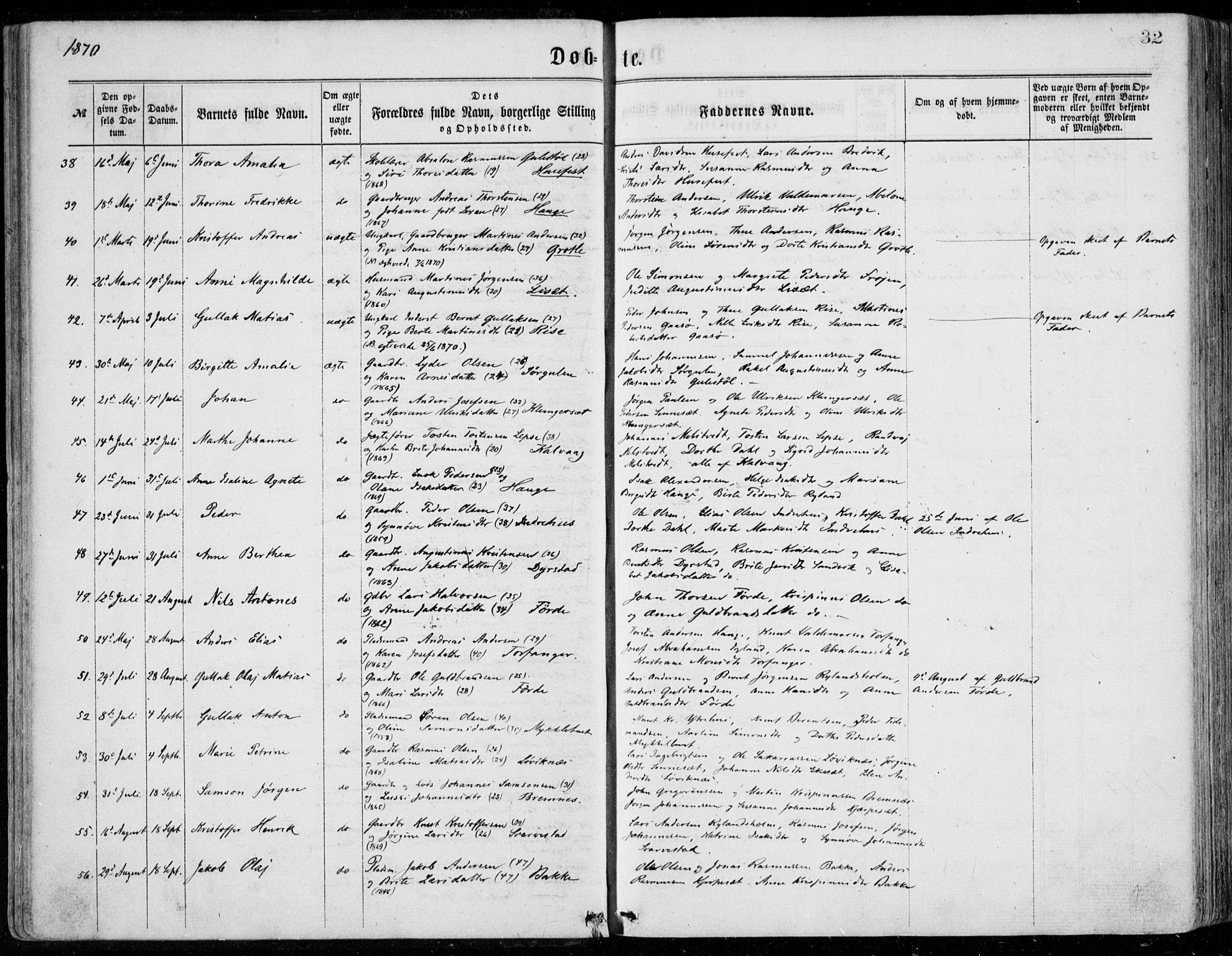 Bremanger sokneprestembete, AV/SAB-A-82201/H/Haa/Haaa/L0001: Parish register (official) no. A  1, 1864-1883, p. 32