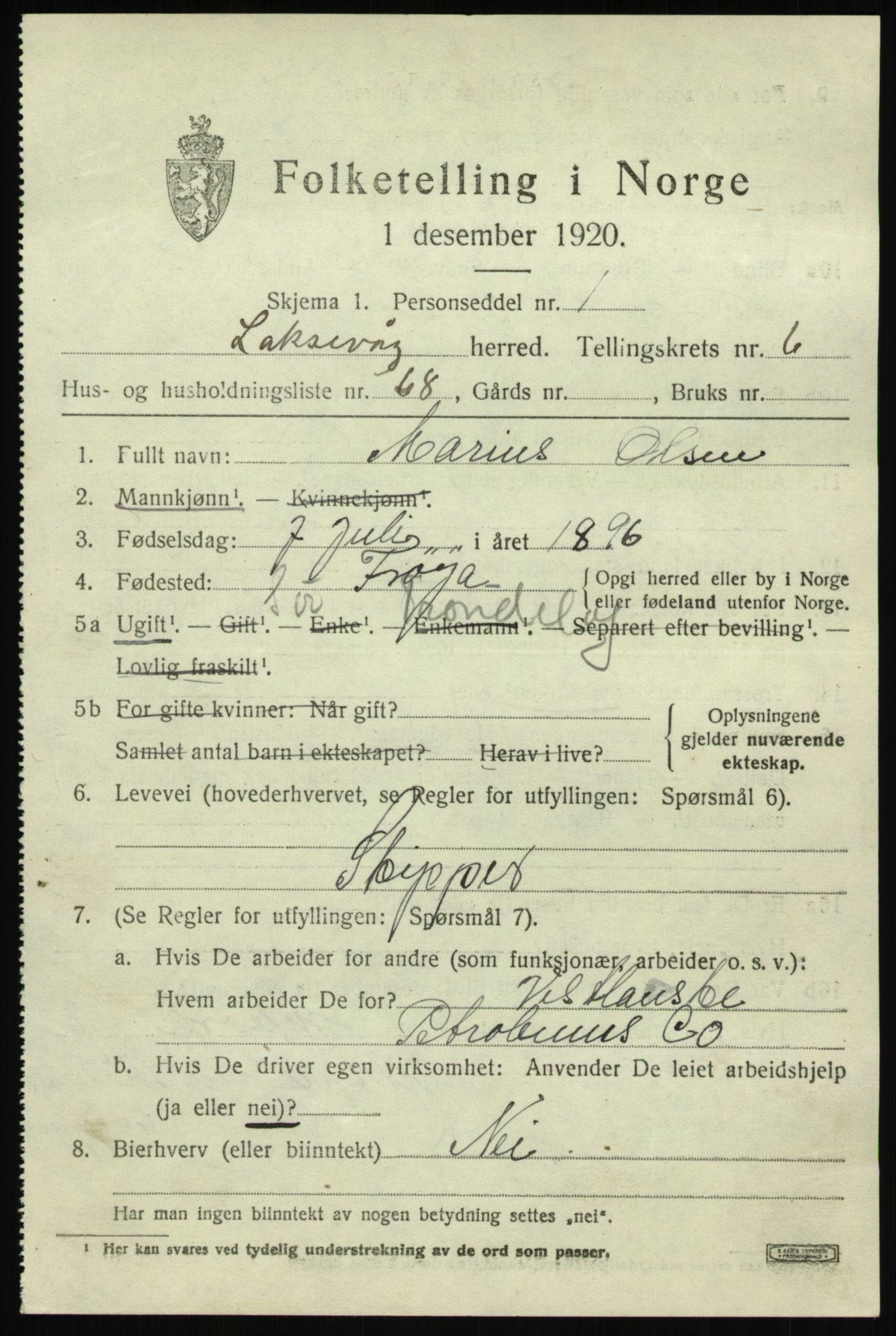 SAB, 1920 census for Laksevåg, 1920, p. 18018