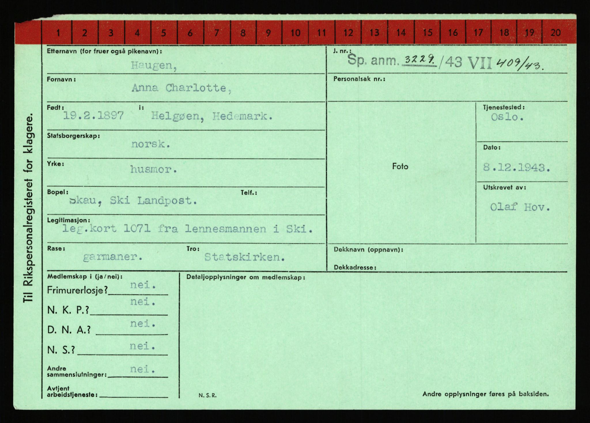 Statspolitiet - Hovedkontoret / Osloavdelingen, AV/RA-S-1329/C/Ca/L0006: Hanche - Hokstvedt, 1943-1945, p. 2329