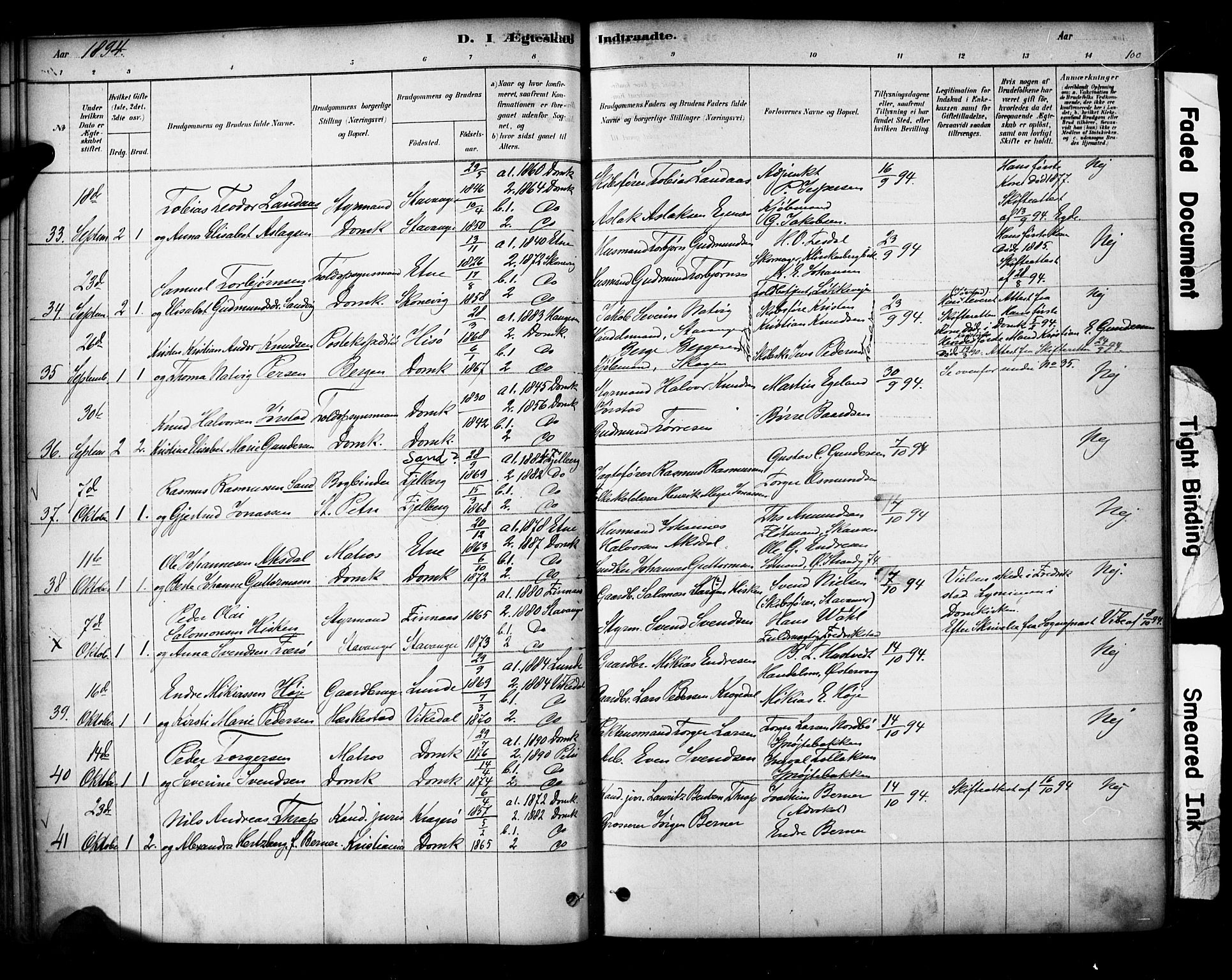 Domkirken sokneprestkontor, AV/SAST-A-101812/001/30/30BA/L0029: Parish register (official) no. A 28, 1878-1904, p. 100