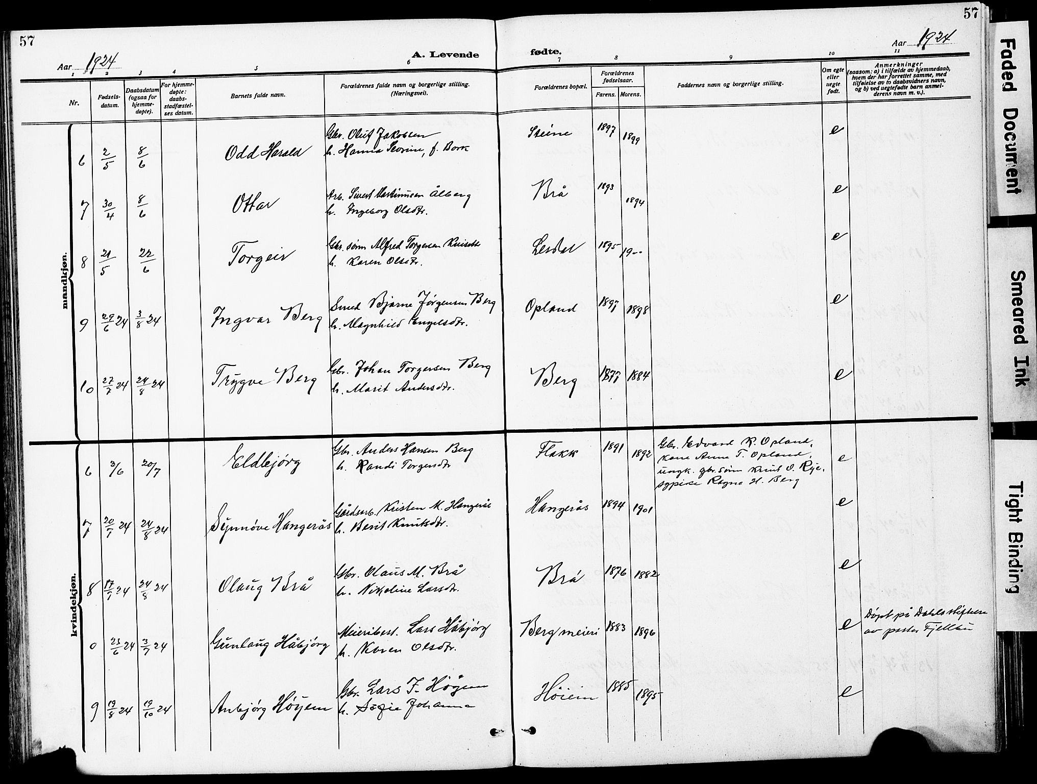 Ministerialprotokoller, klokkerbøker og fødselsregistre - Sør-Trøndelag, SAT/A-1456/612/L0388: Parish register (copy) no. 612C04, 1909-1929, p. 57