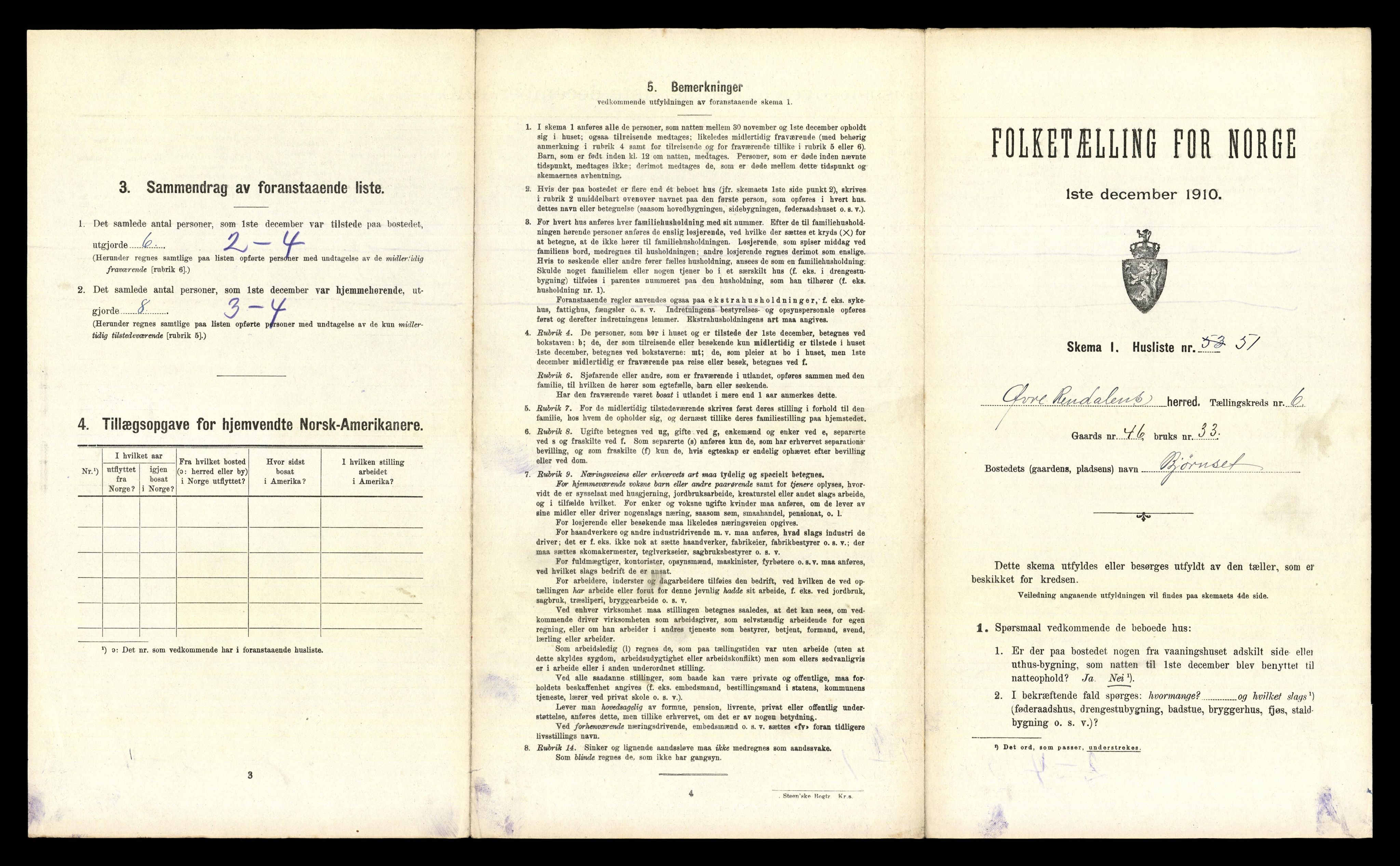 RA, 1910 census for Øvre Rendal, 1910, p. 490