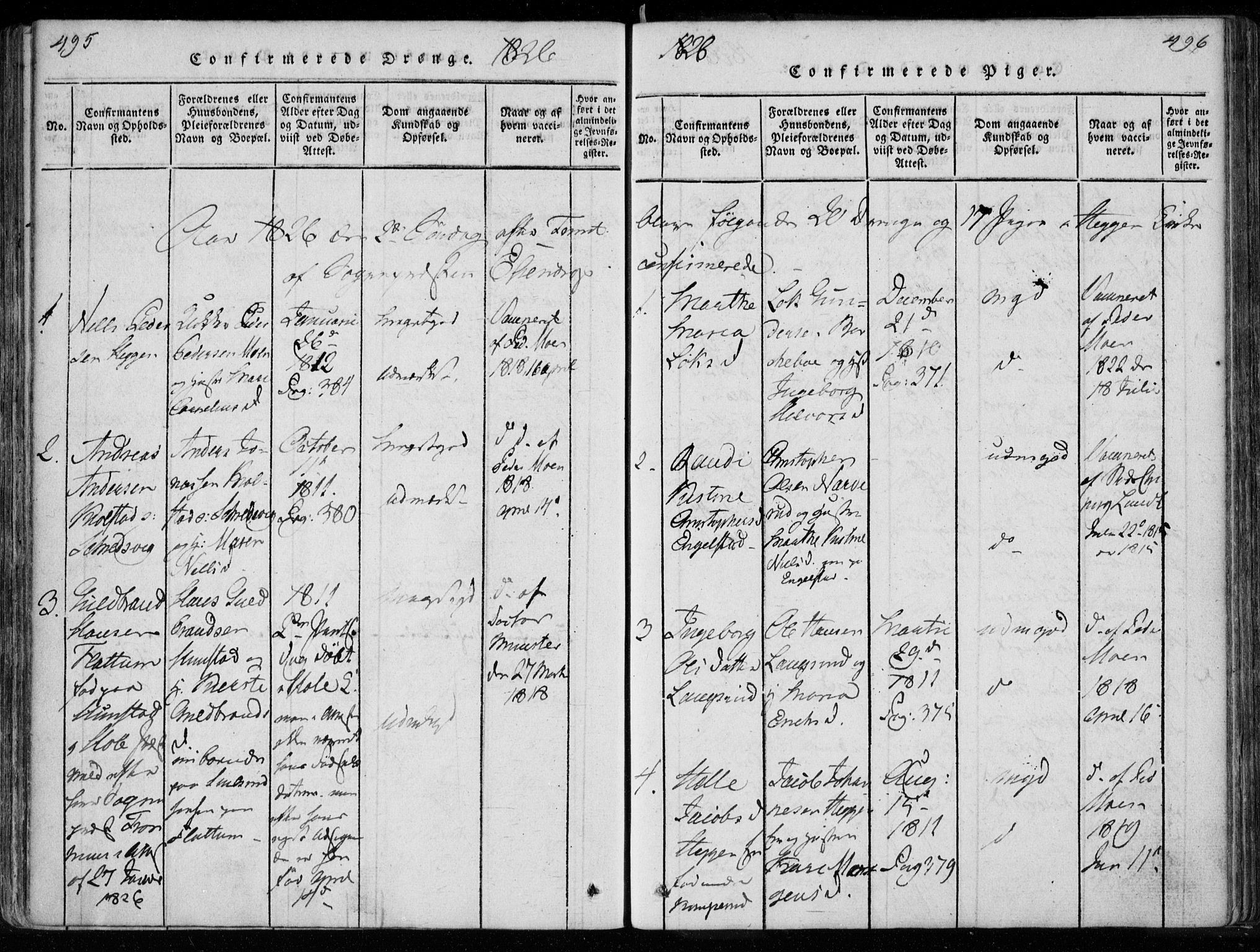 Modum kirkebøker, AV/SAKO-A-234/F/Fa/L0005: Parish register (official) no. 5, 1824-1841, p. 495-496