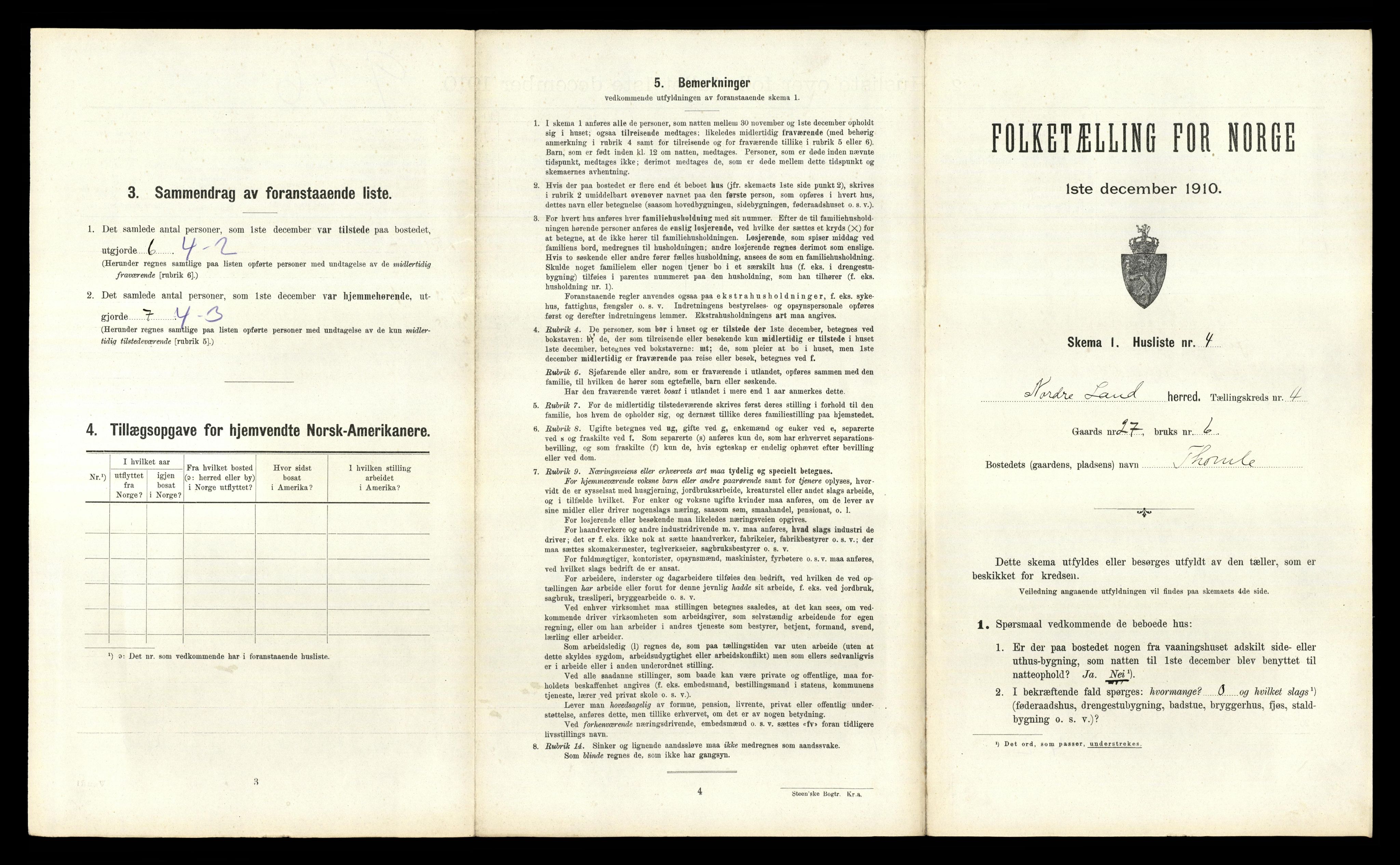 RA, 1910 census for Nordre Land, 1910, p. 409