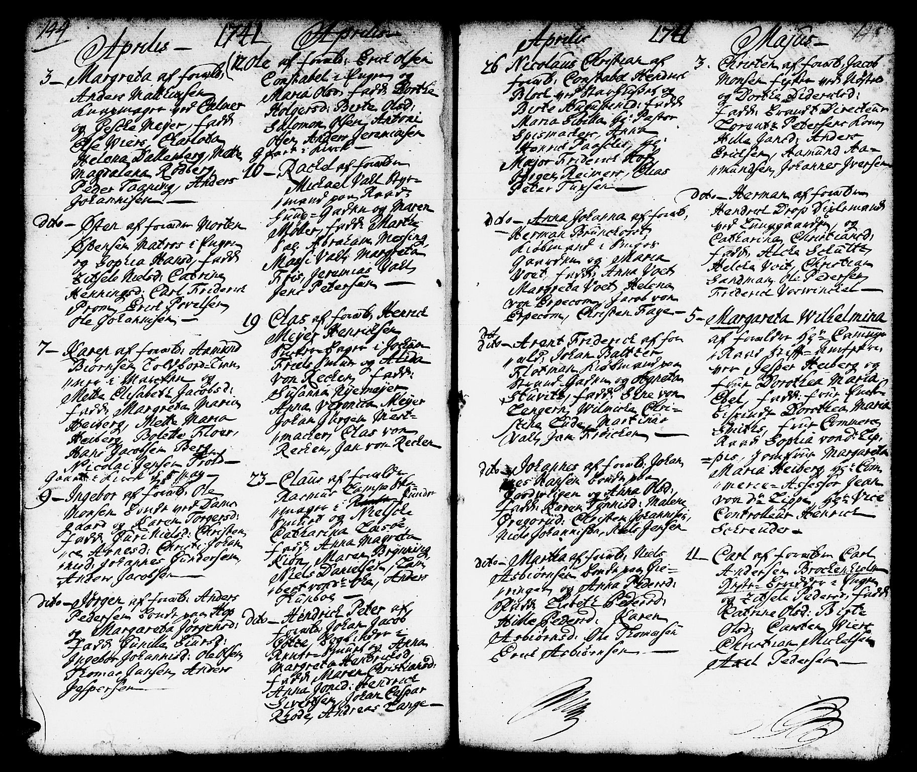 Domkirken sokneprestembete, AV/SAB-A-74801/H/Haa/L0002: Parish register (official) no. A 2, 1733-1750, p. 144-145