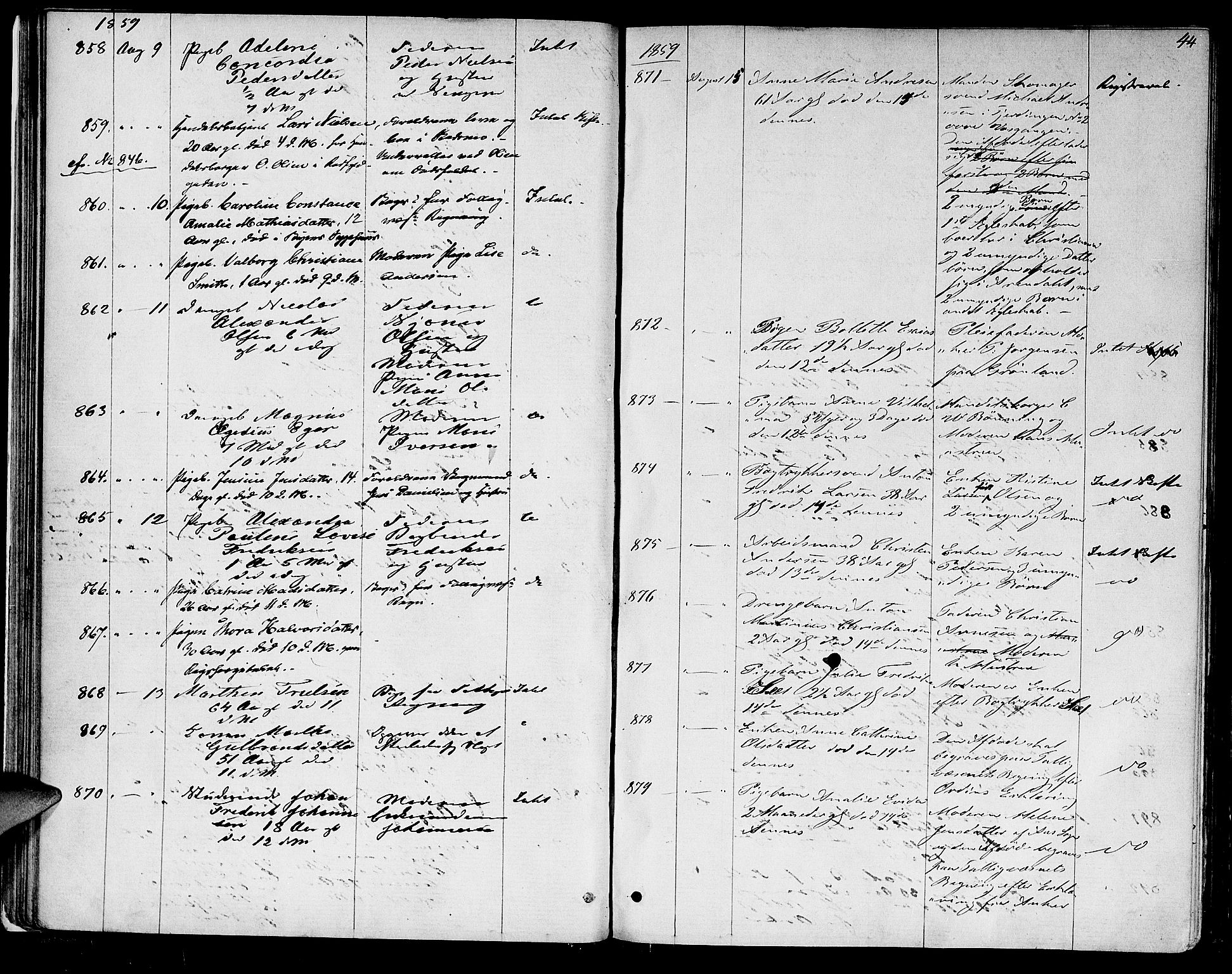 Oslo skifterett, AV/SAO-A-10383/G/Ga/Gaa/L0006: Dødsfallsprotokoll, 1858-1863, p. 43b-44a