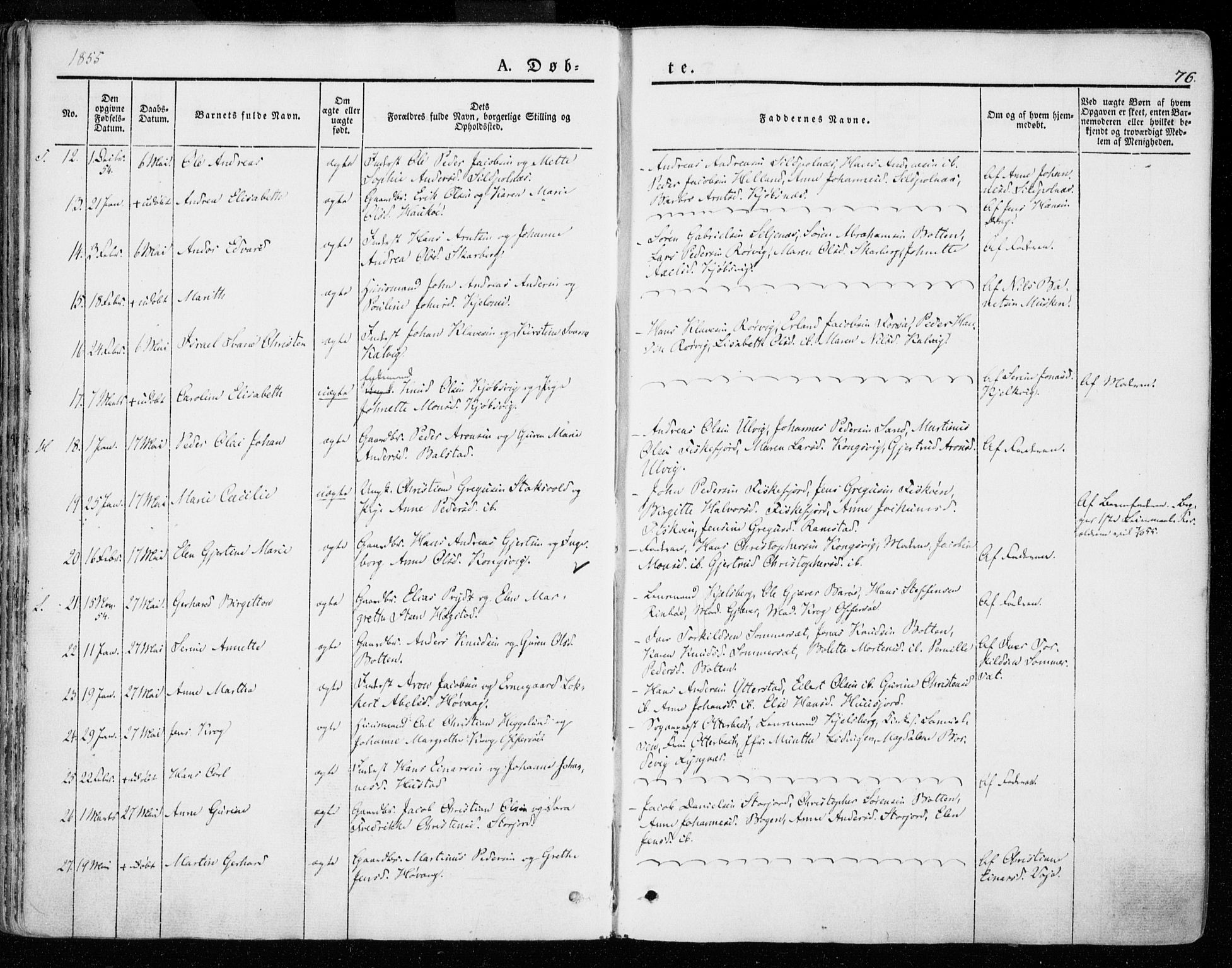 Ministerialprotokoller, klokkerbøker og fødselsregistre - Nordland, AV/SAT-A-1459/872/L1033: Parish register (official) no. 872A08, 1840-1863, p. 76