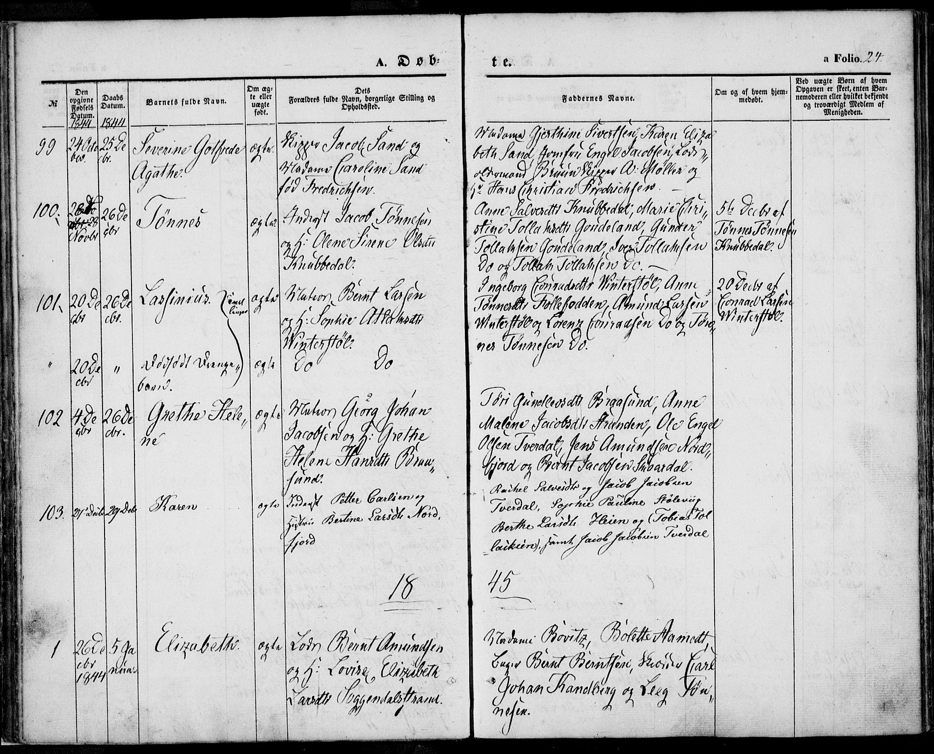 Sokndal sokneprestkontor, SAST/A-101808: Parish register (official) no. A 8.1, 1842-1857, p. 24