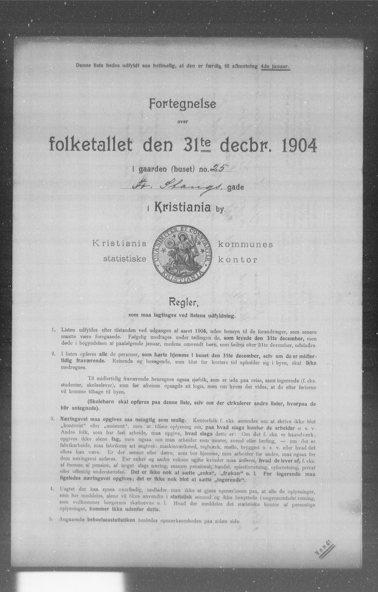 OBA, Municipal Census 1904 for Kristiania, 1904, p. 5407