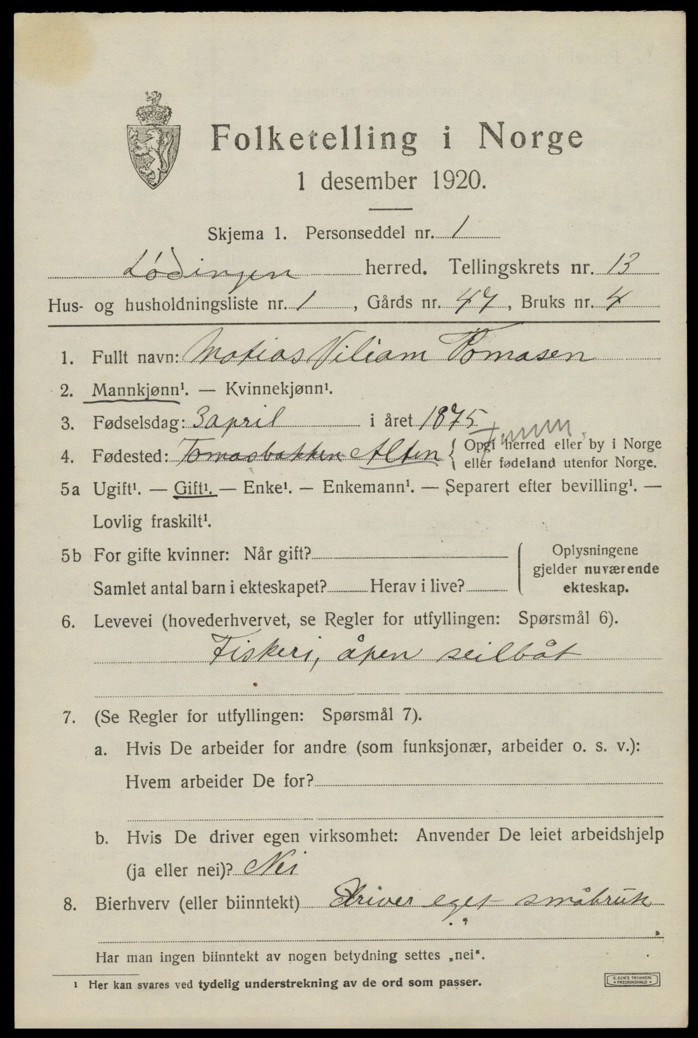 SAT, 1920 census for Lødingen, 1920, p. 6751