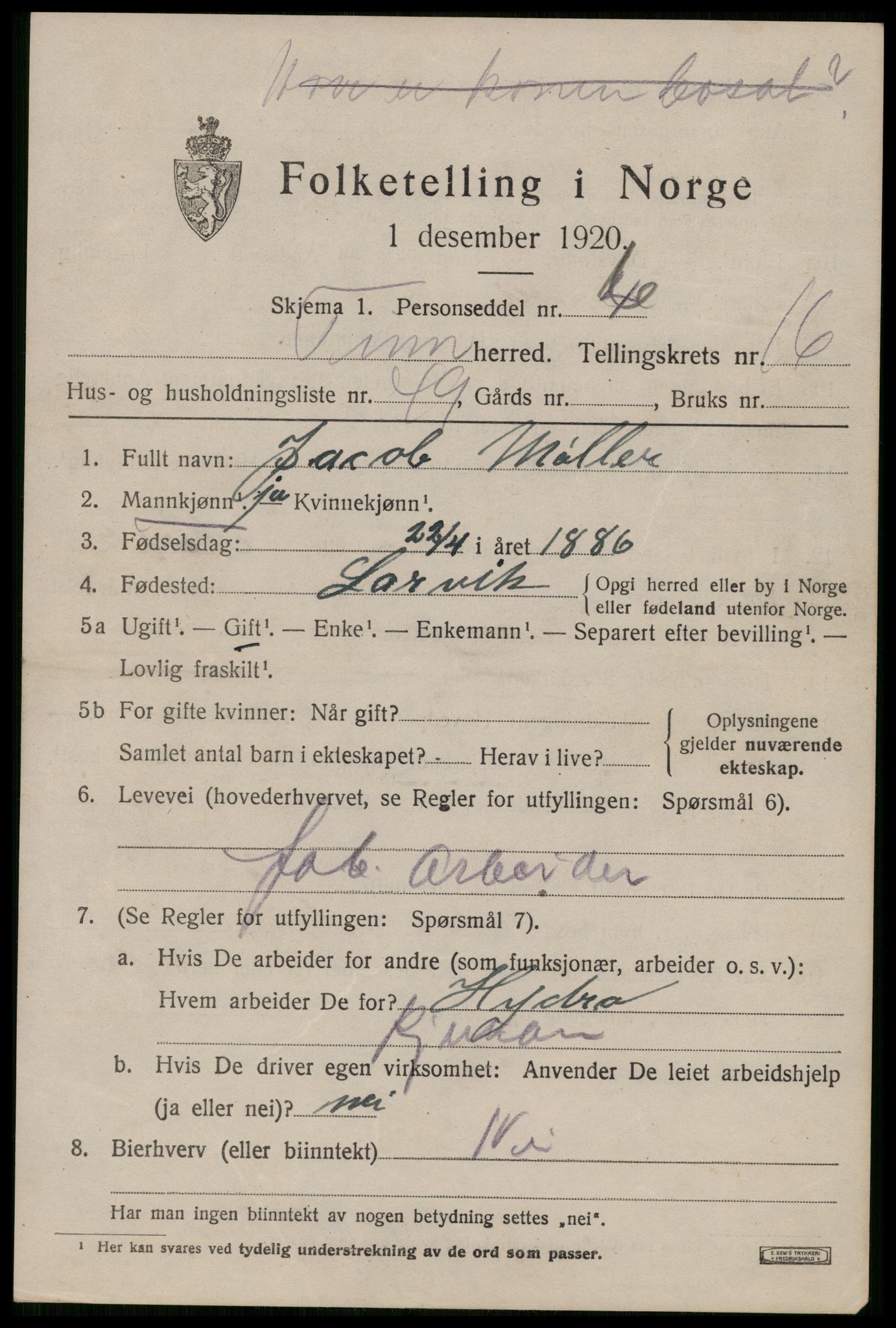 SAKO, 1920 census for Tinn, 1920, p. 17730