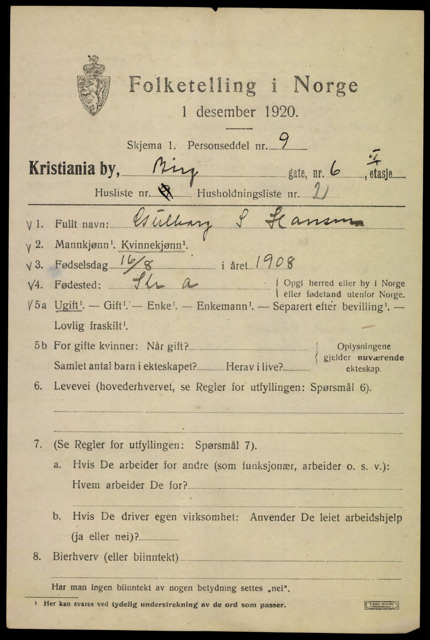 SAO, 1920 census for Kristiania, 1920, p. 155983