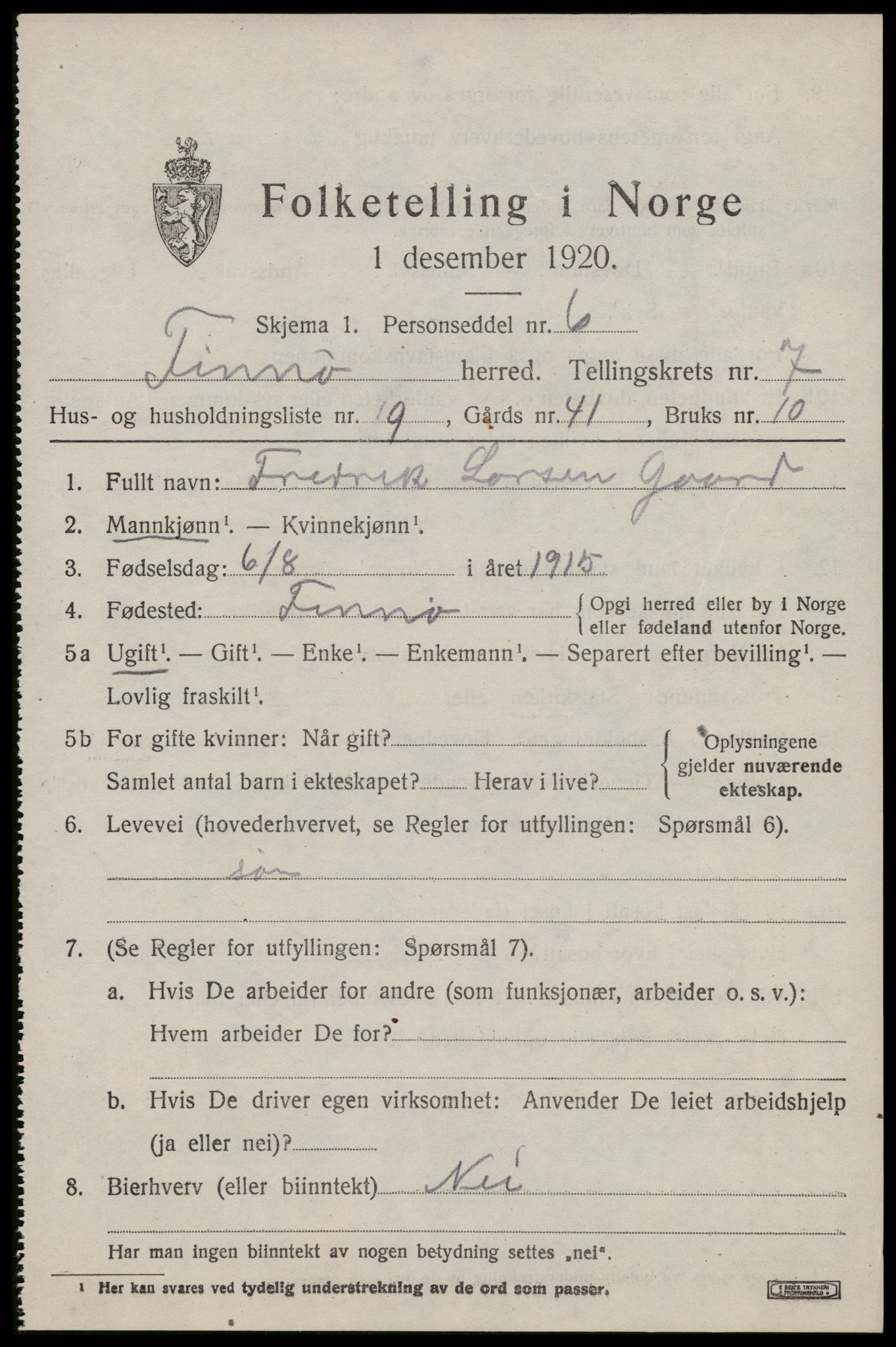 SAST, 1920 census for Finnøy, 1920, p. 3644