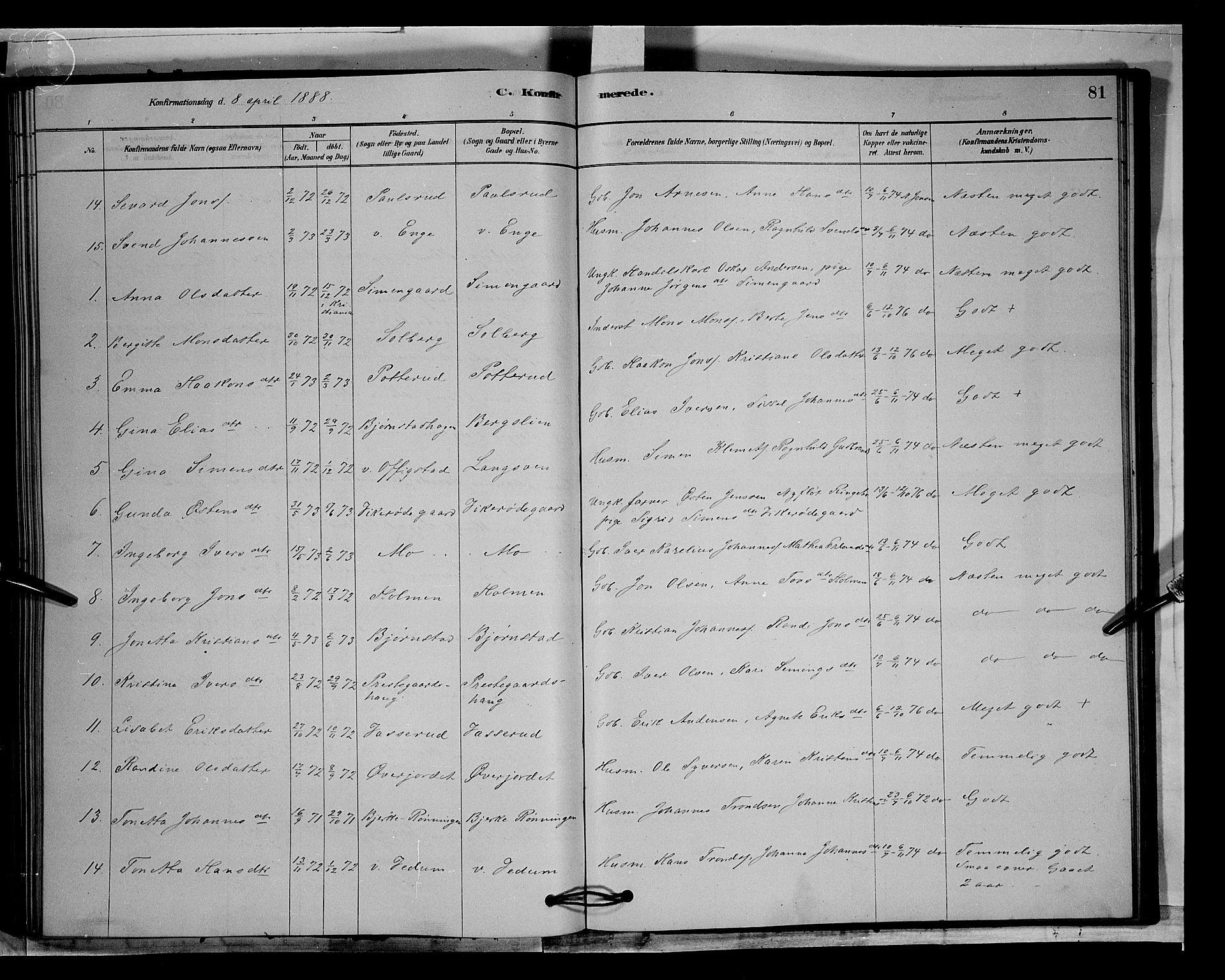 Øyer prestekontor, AV/SAH-PREST-084/H/Ha/Hab/L0003: Parish register (copy) no. 3, 1878-1893, p. 81